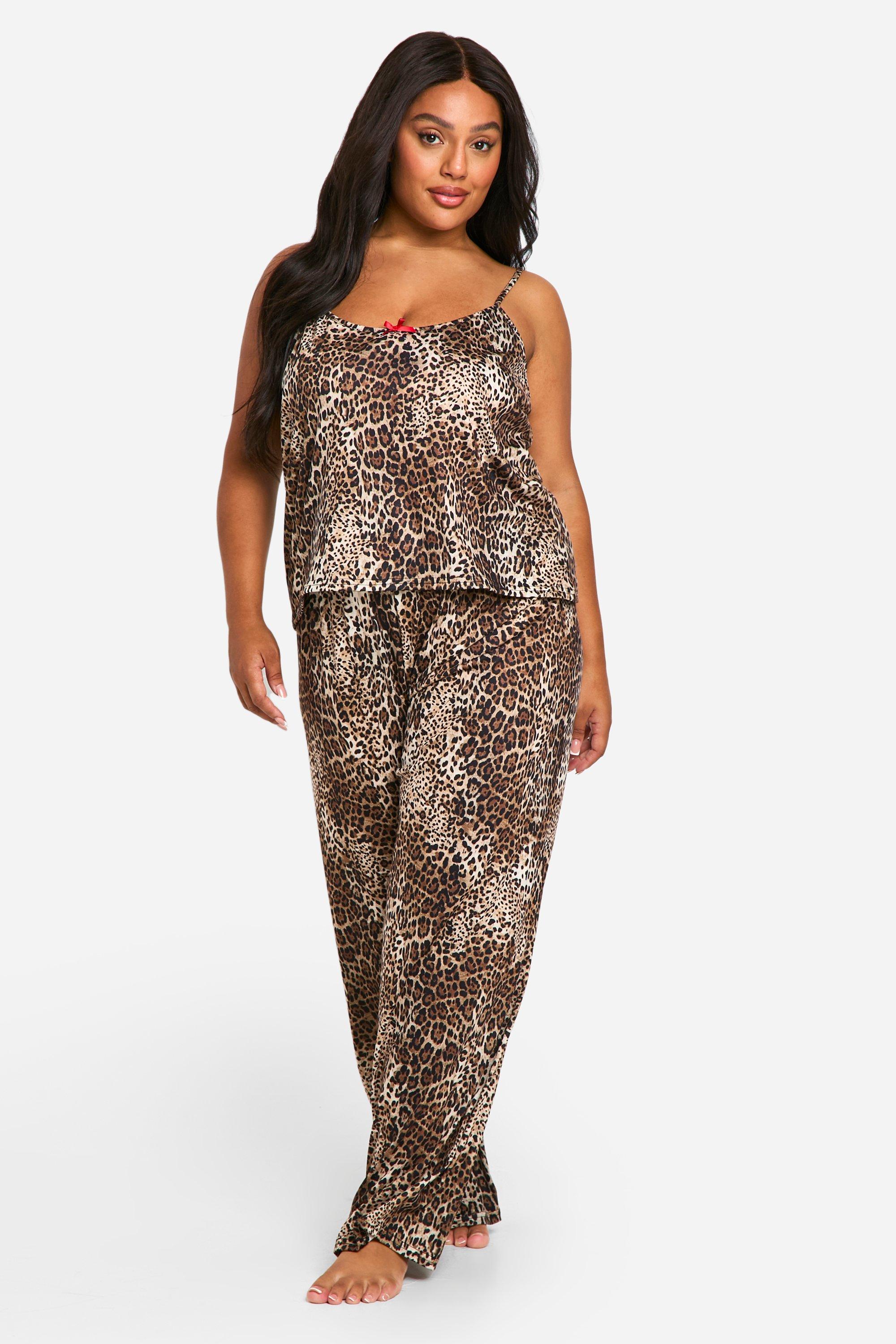 Womens Plus Leopard Print Cami Top & Trouser Pj Set - Multi - 18, Multi