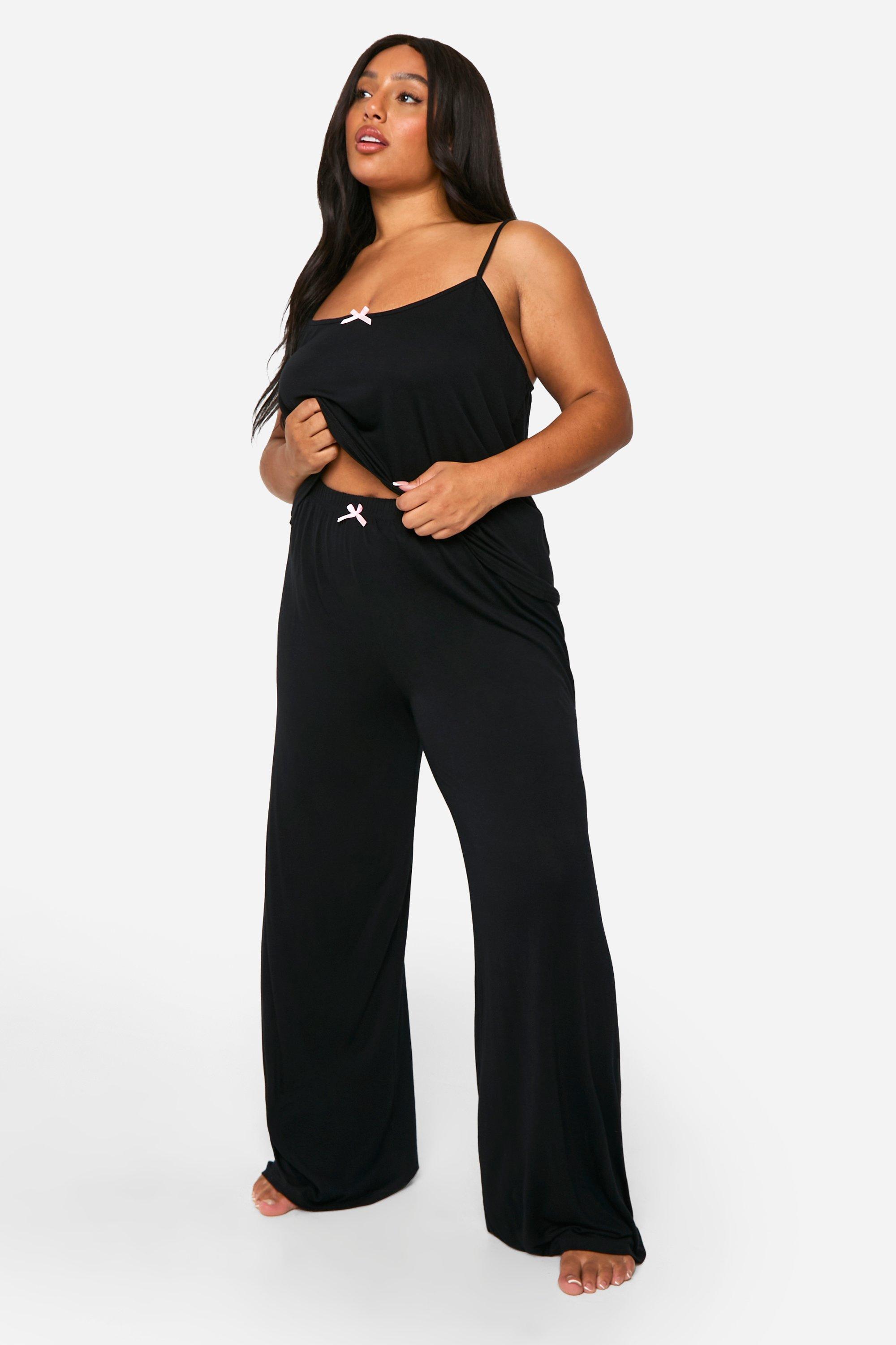 Womens Plus Cami Jersey Cami & Trouser Pj Set - Black - 28, Black