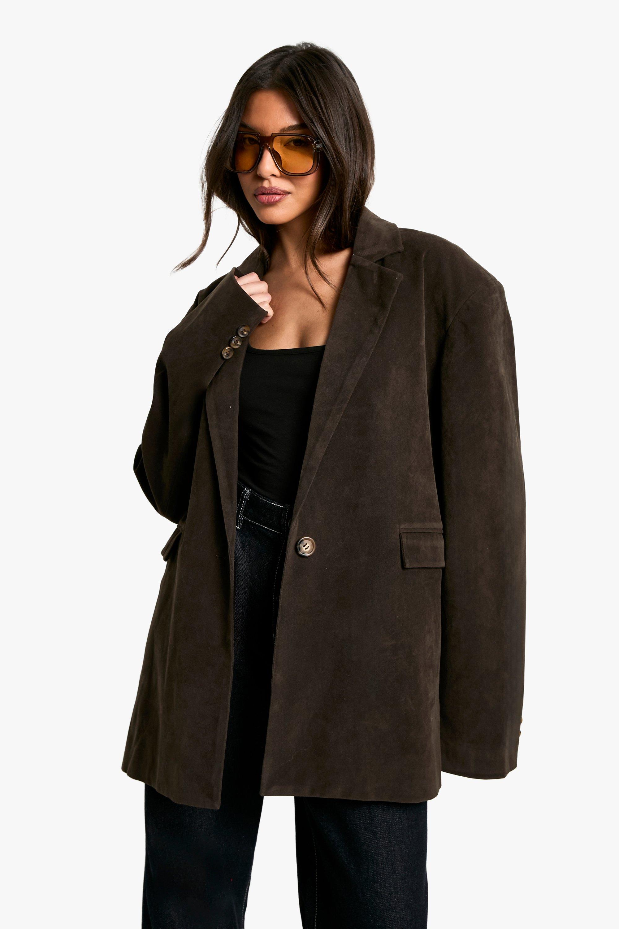 Image of Blazer oversize in suedette effetto vintage, Brown