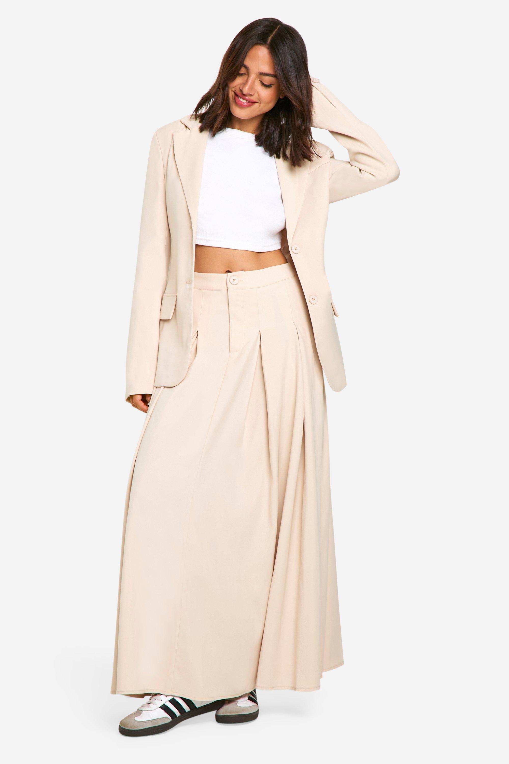 Boohoo Getailleerde Midaxi Kilt, Sand