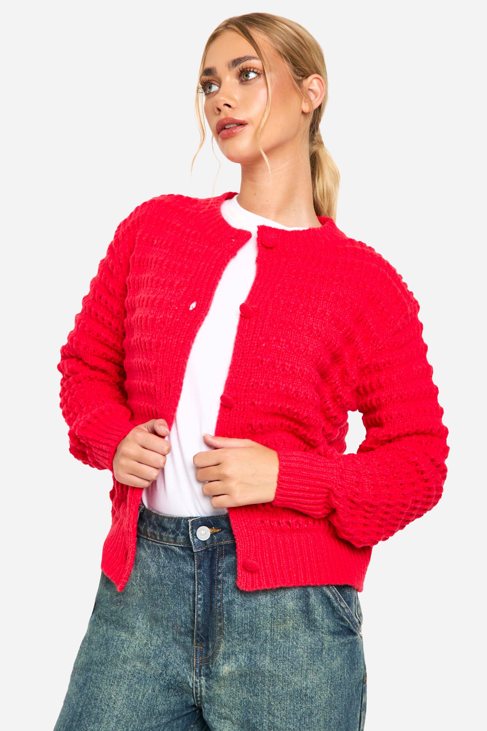 Boohoo Dikke Gebreide Cardigan, Red