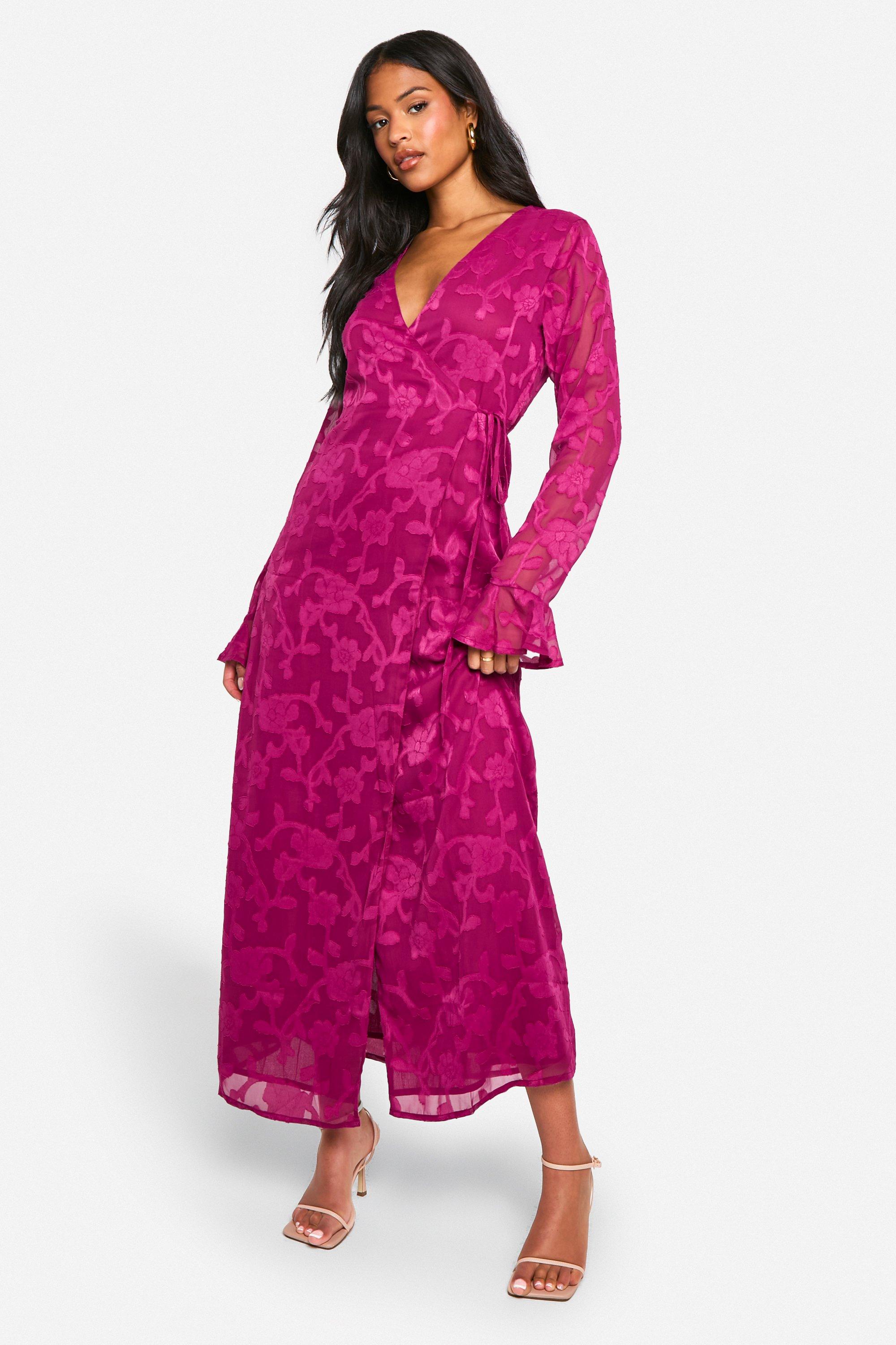 Image of Vestito scaldacuore Tall a fiori arricciato in colori sbiaditi, Purple