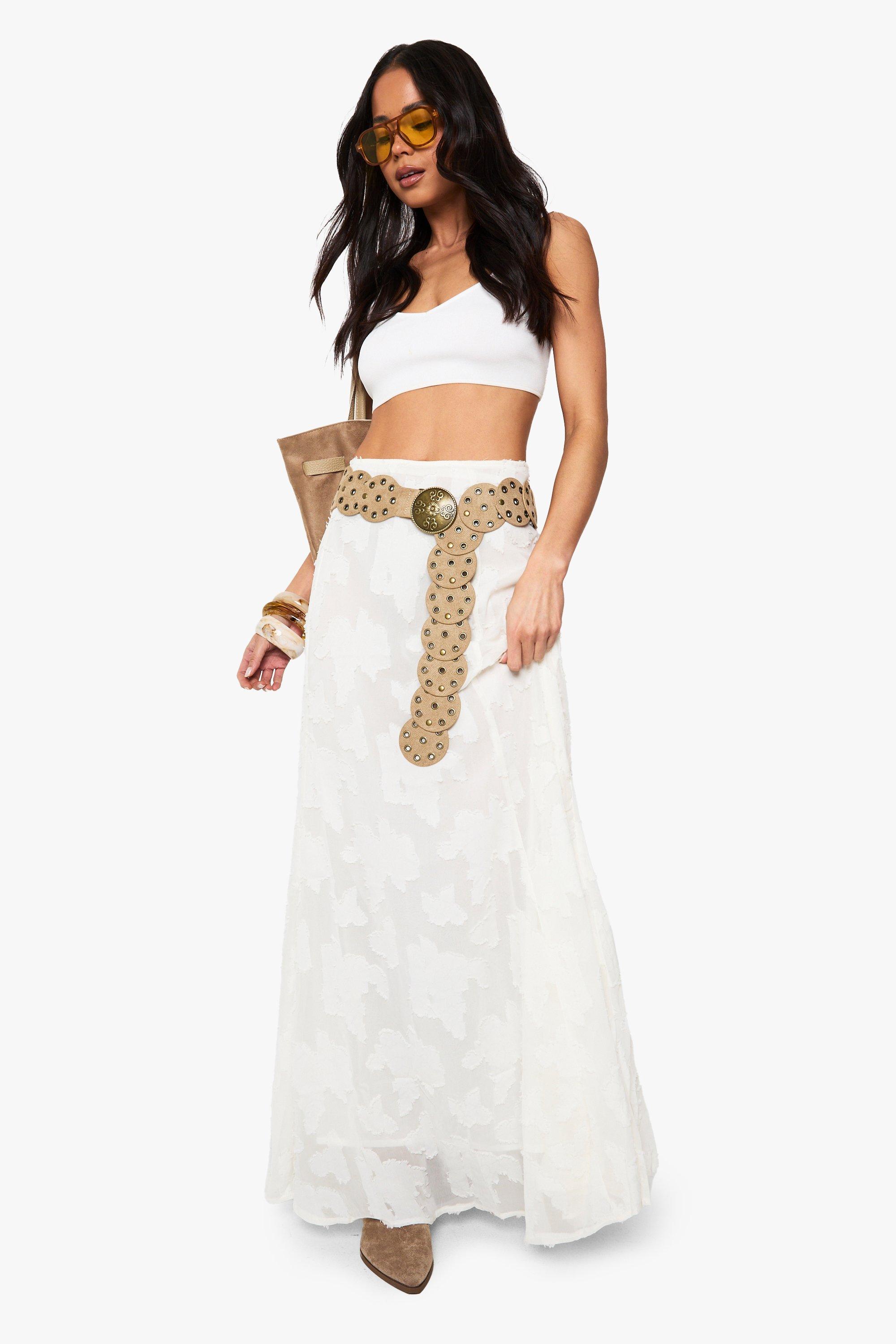 Boohoo Oversized Bias Maxi Rok Met Burnout Bloemen, White