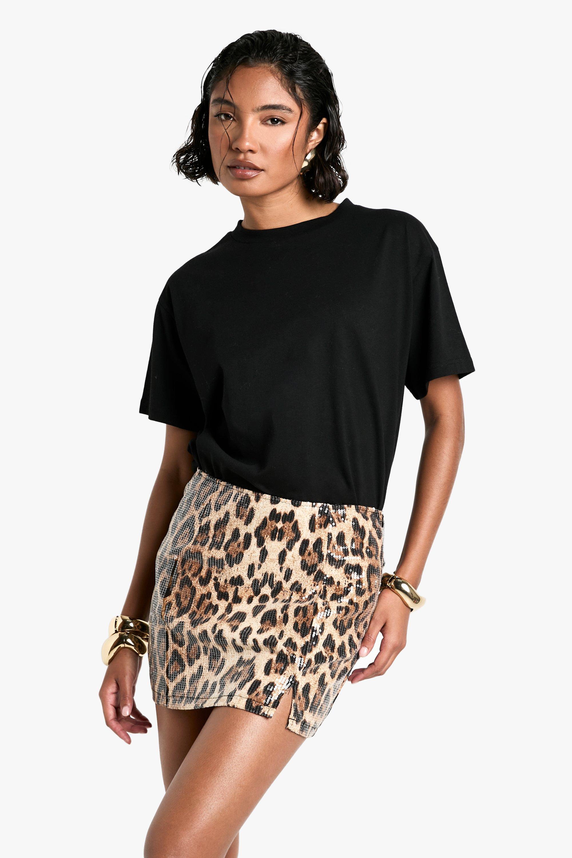 Boohoo Tall Luipaardprint Mini Mini Rokje Met Pailletten, Leopard