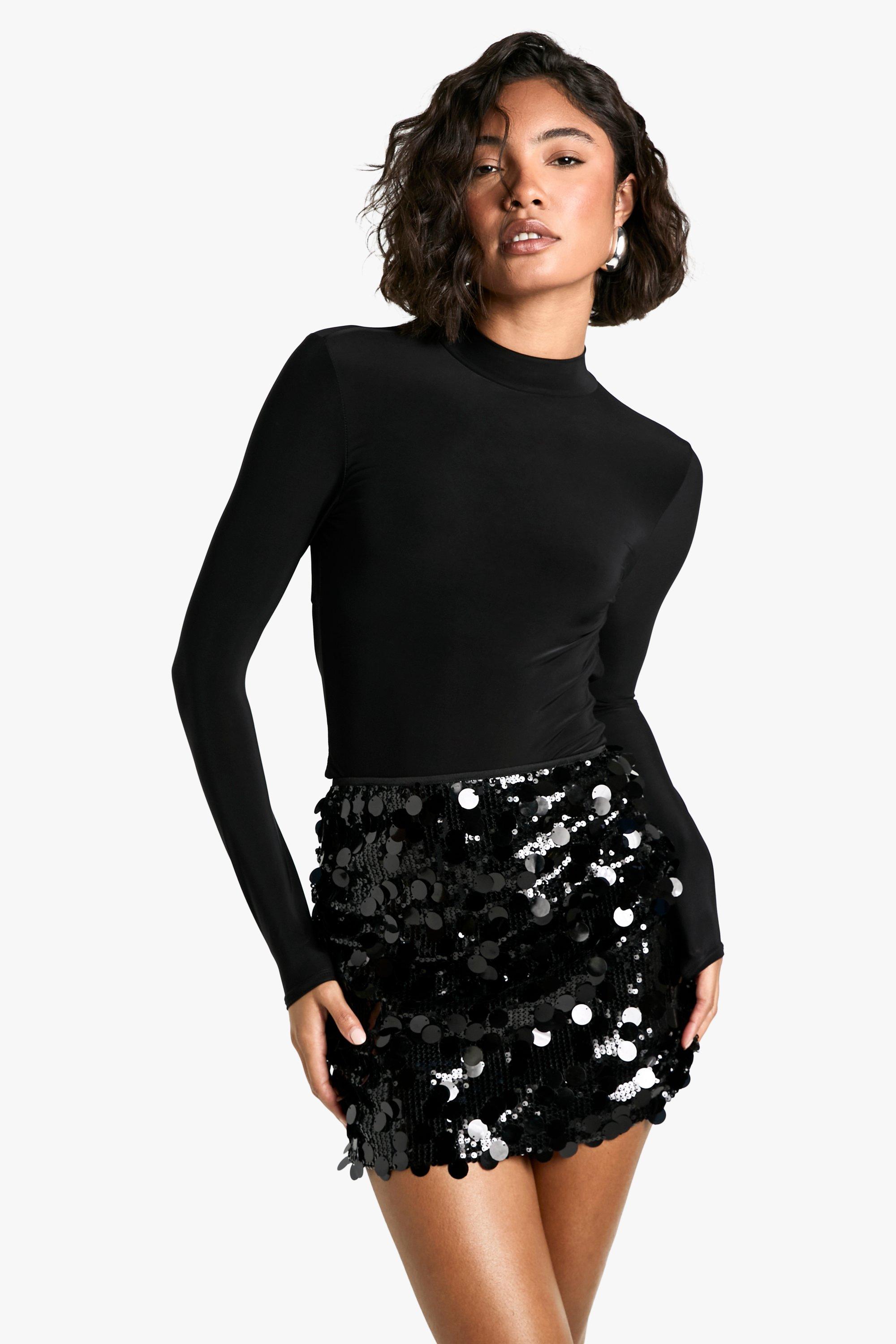 Boohoo Tall Disc Sequin Mini Skirt, Black