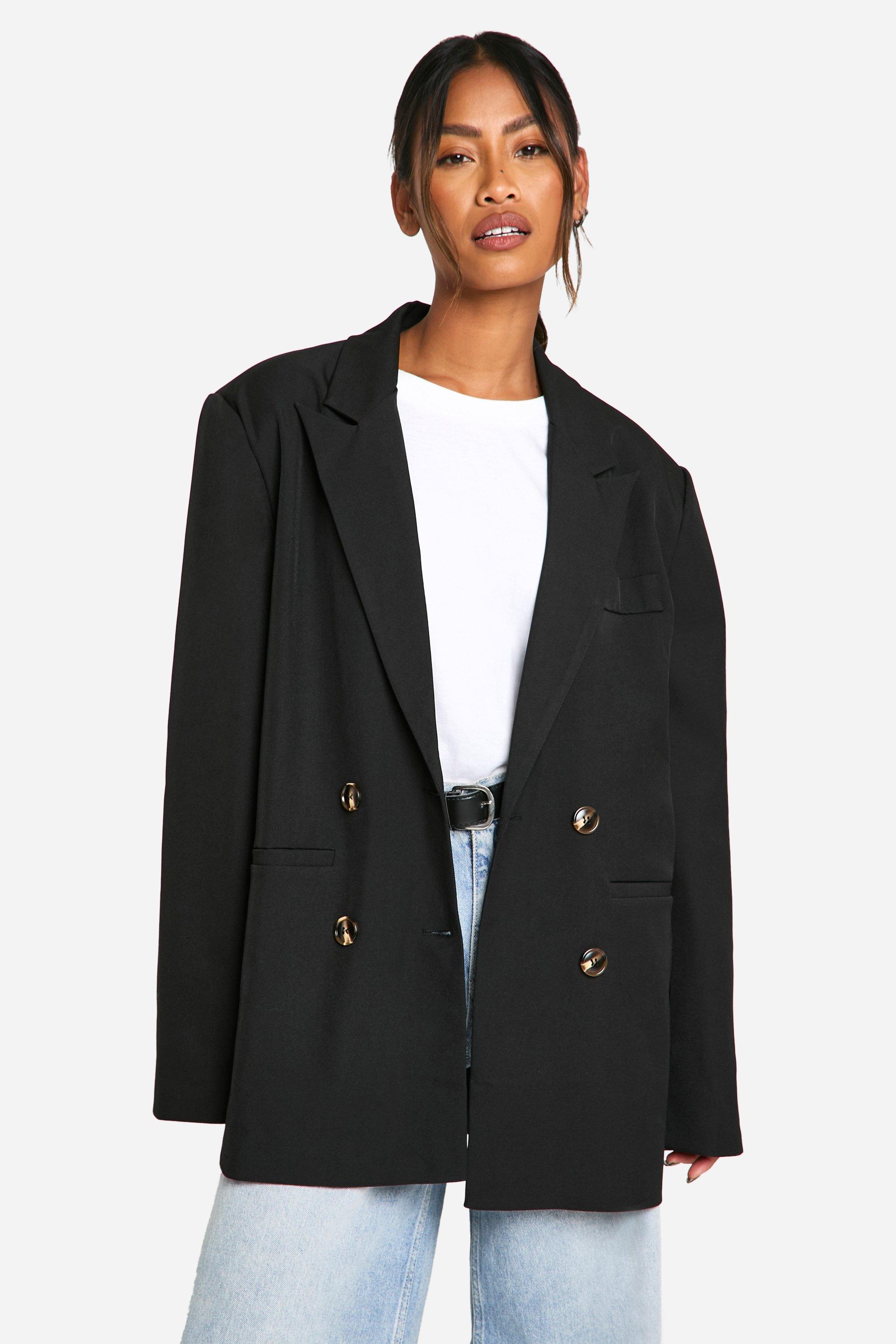 Boohoo Double Breasted Relaxed Fit Longline Blazer, Black