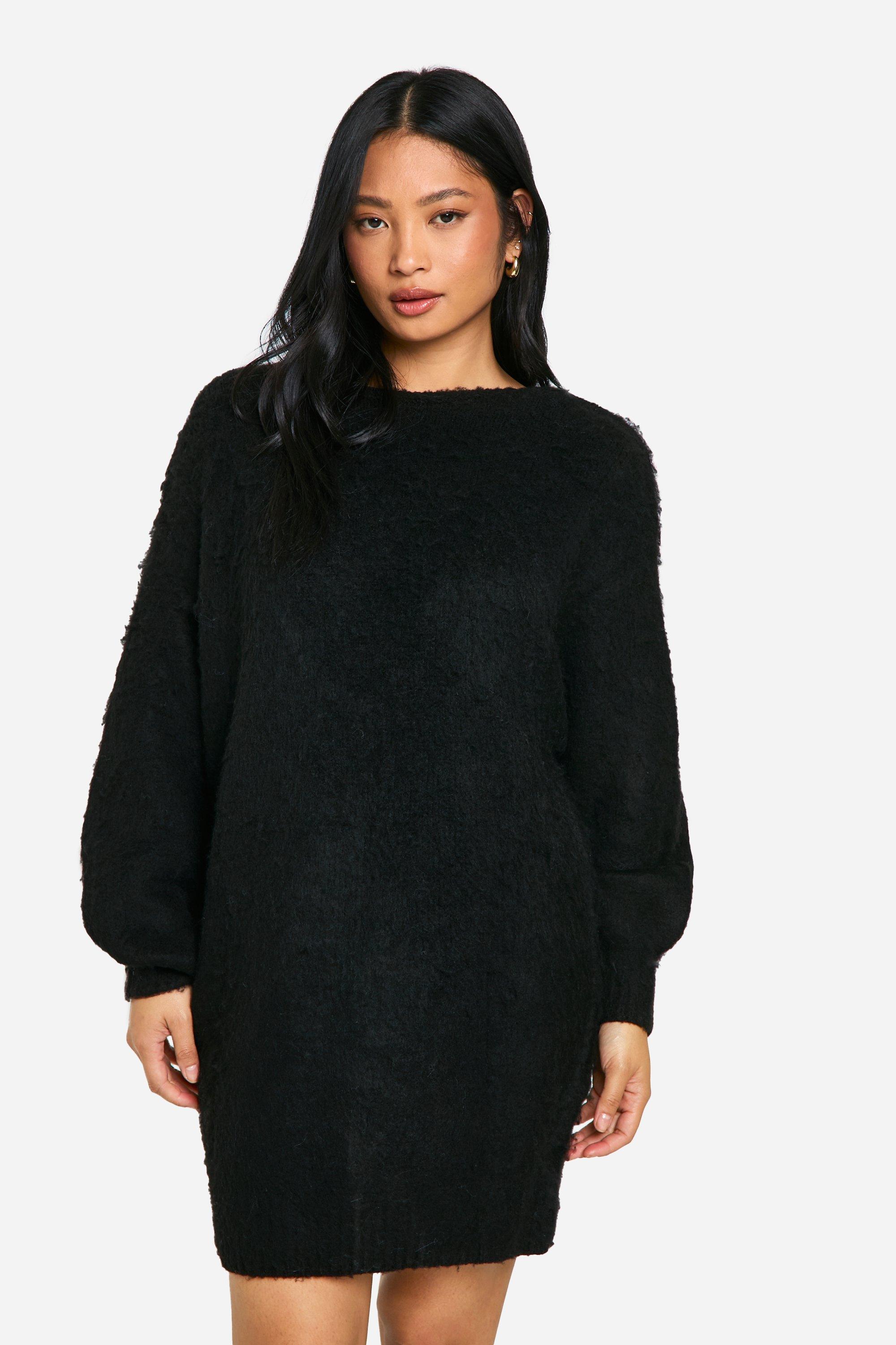 Image of Vestito in maglia Petite oversize spazzolato con scollo profondo sul retro, Nero