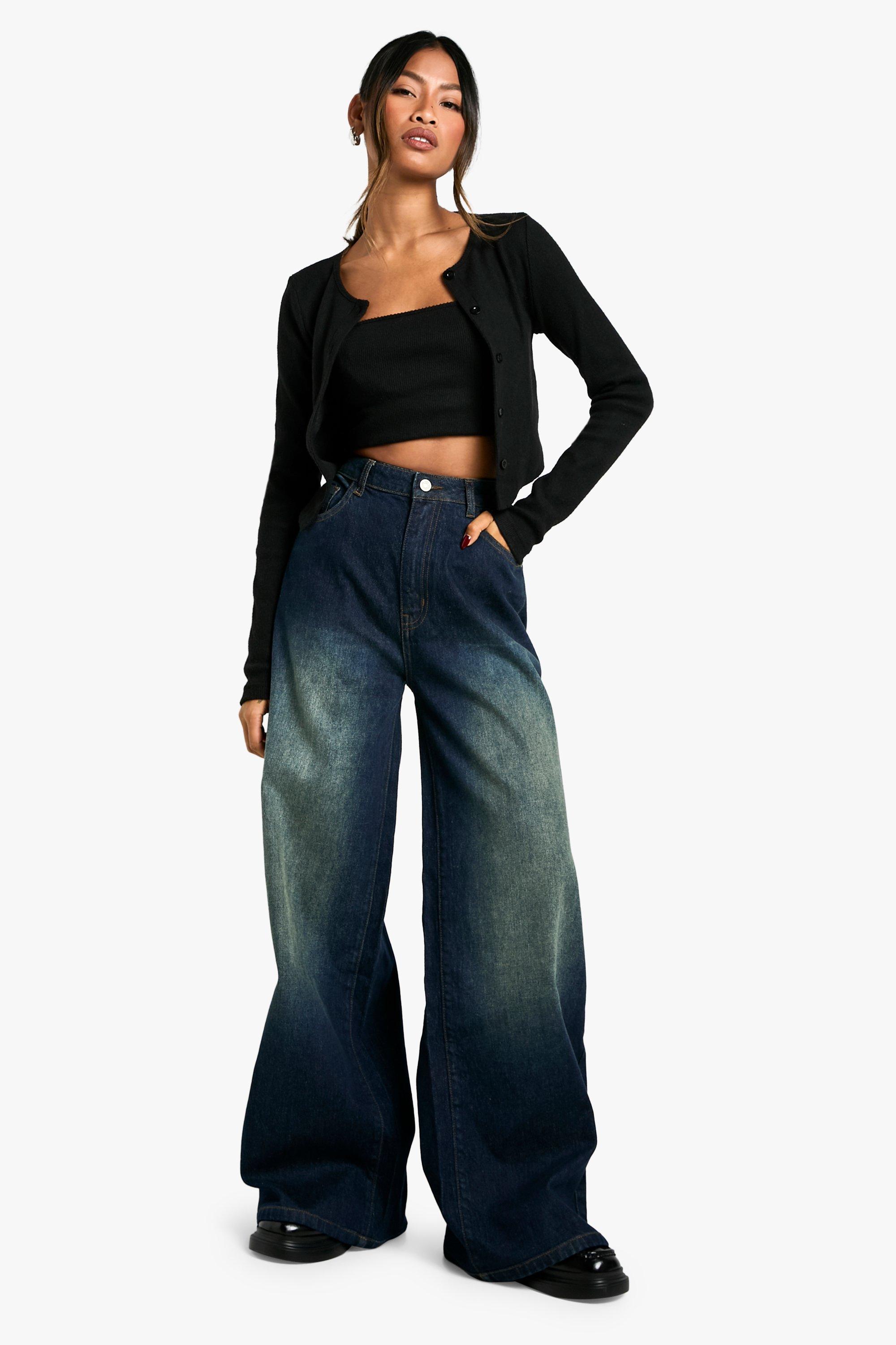 Boohoo Wide Leg Jeans, Dark Wash