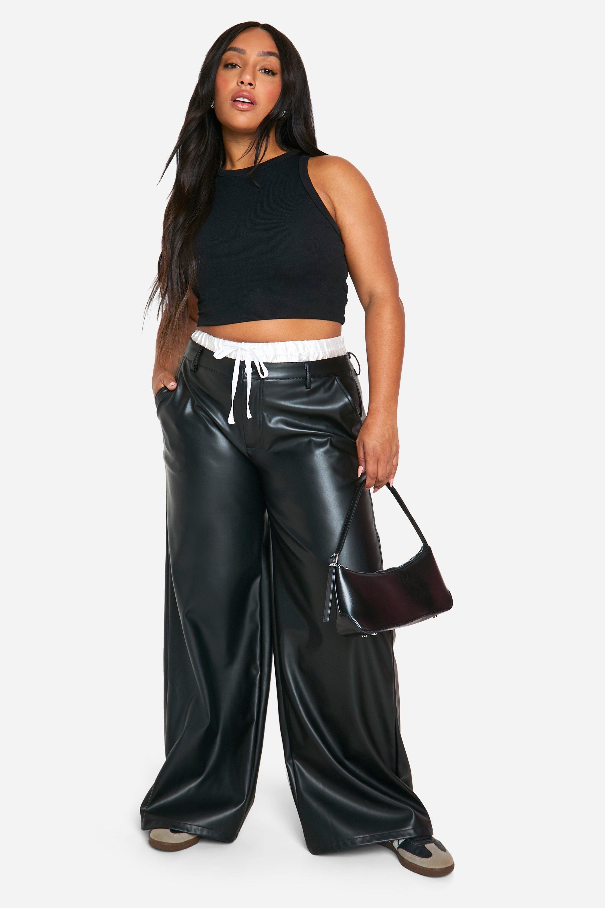 Image of Pantaloni a gamba ampia Plus Size stile Boxer in raso con fascia in vita, Nero