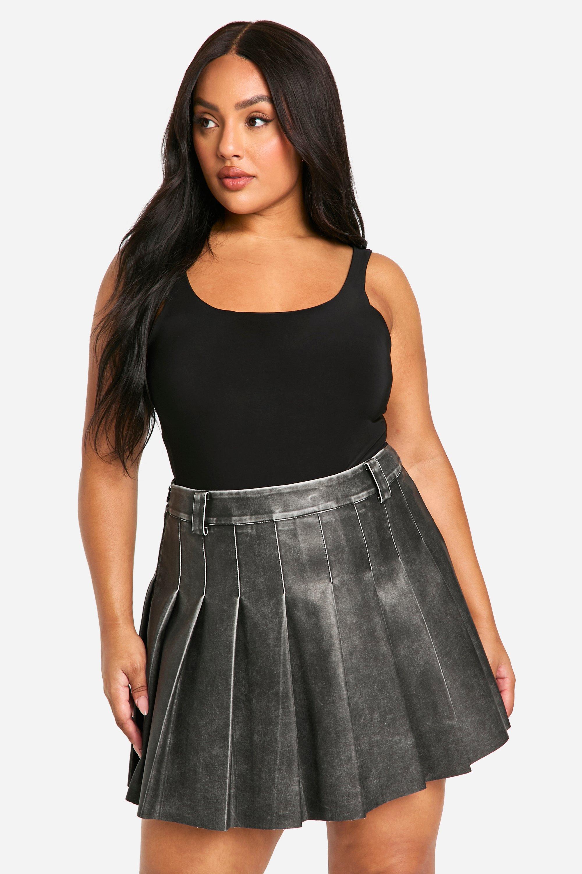 Boohoo Plus Vintage Look Faux Leather Pleated Mini Skirt, Black