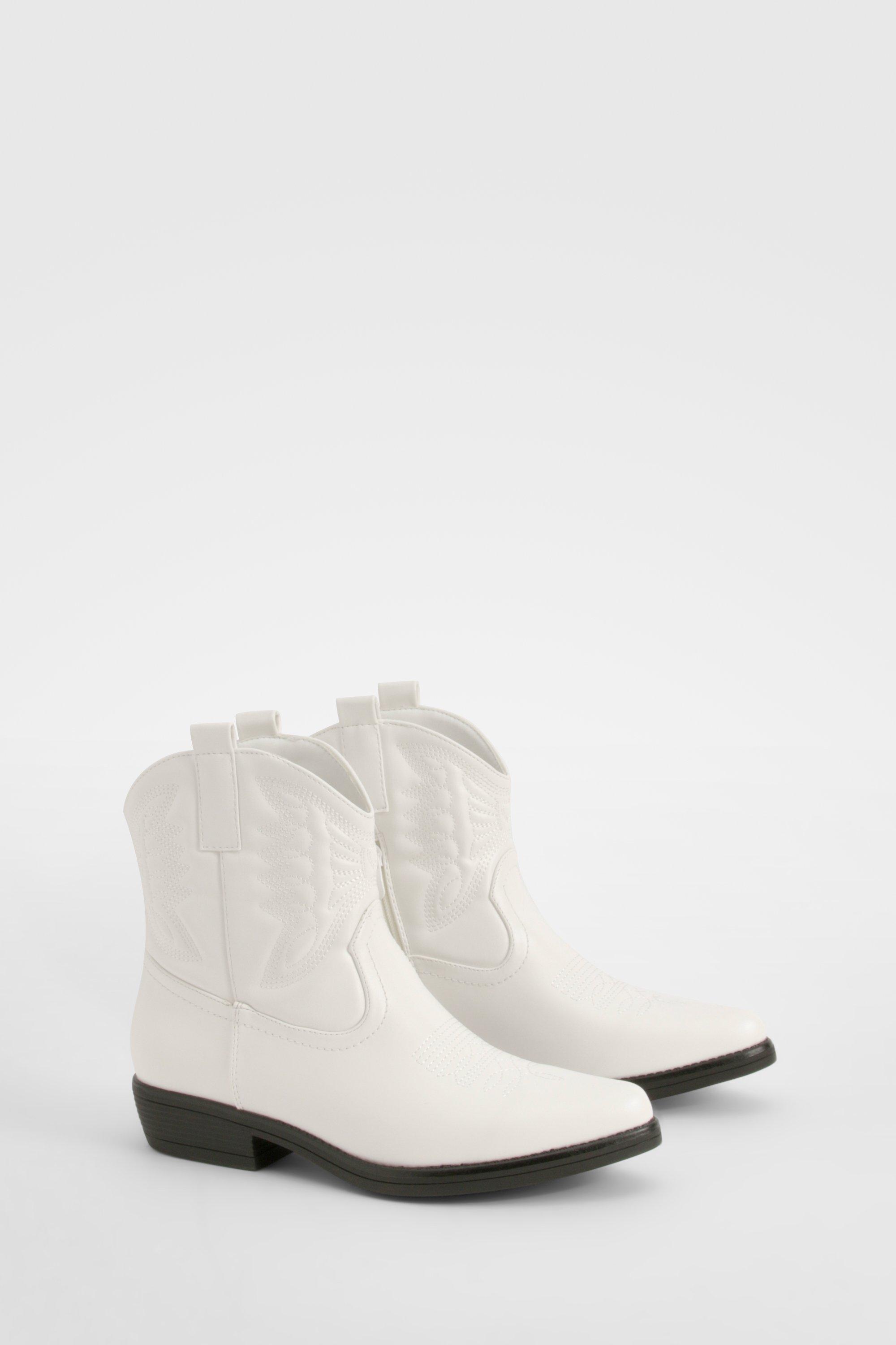 Boohoo Enkelhoge Cowboylaarzen Met Reliëf, White