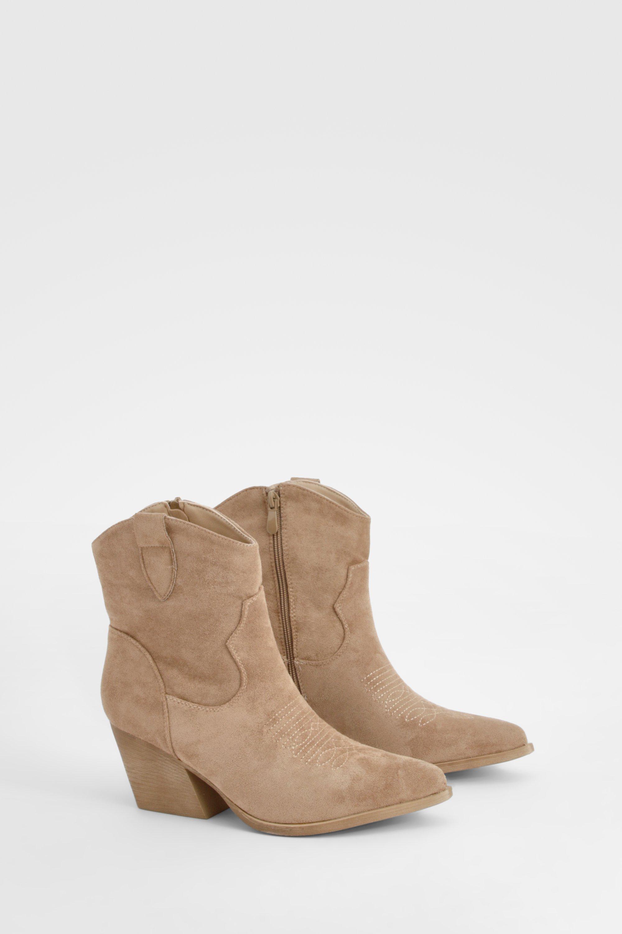 Boohoo Ankle High Western Cowboy Boots, Taupe