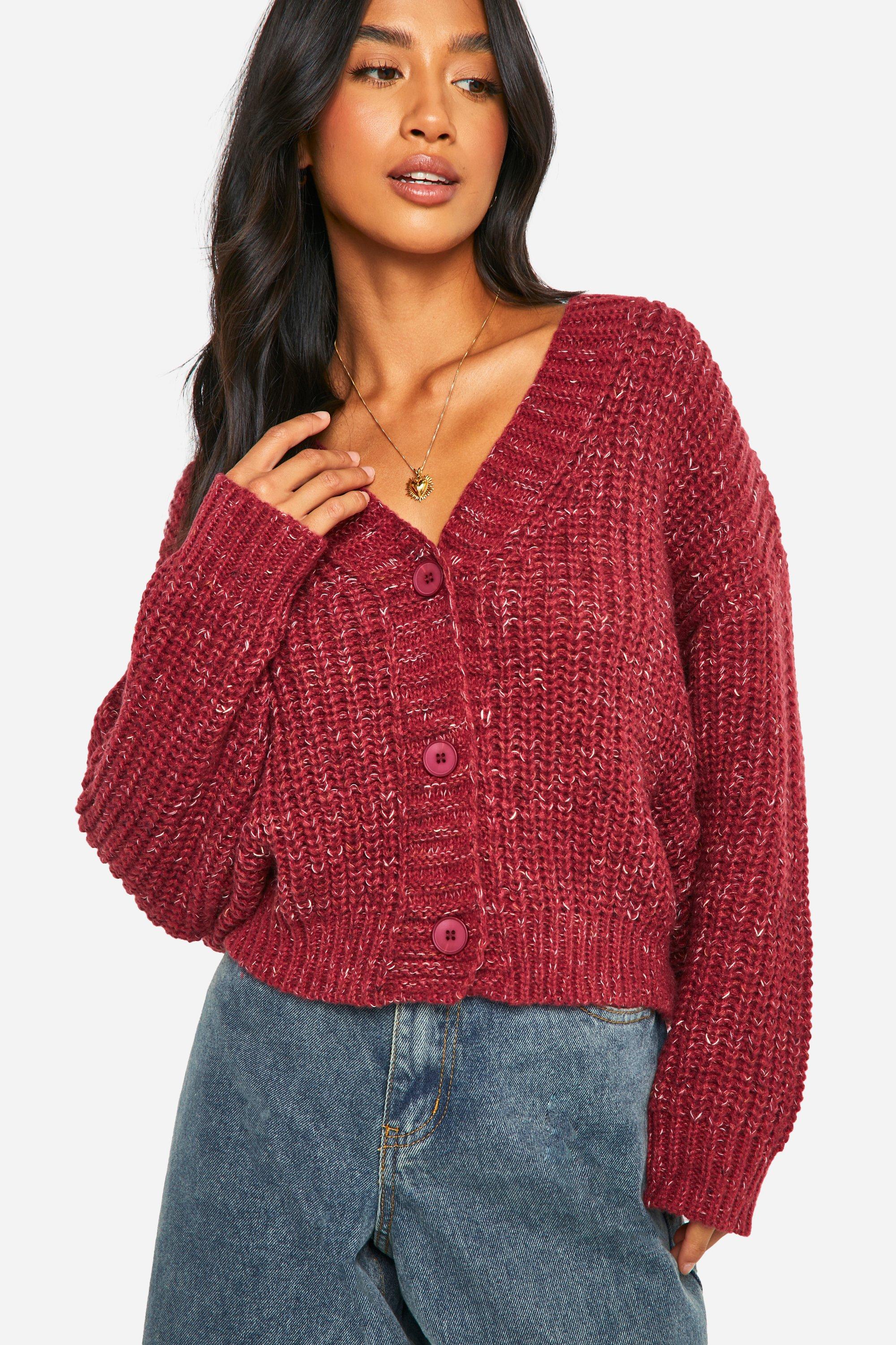 Boohoo Petite Dikke Gebreide Cardigan, Burgundy