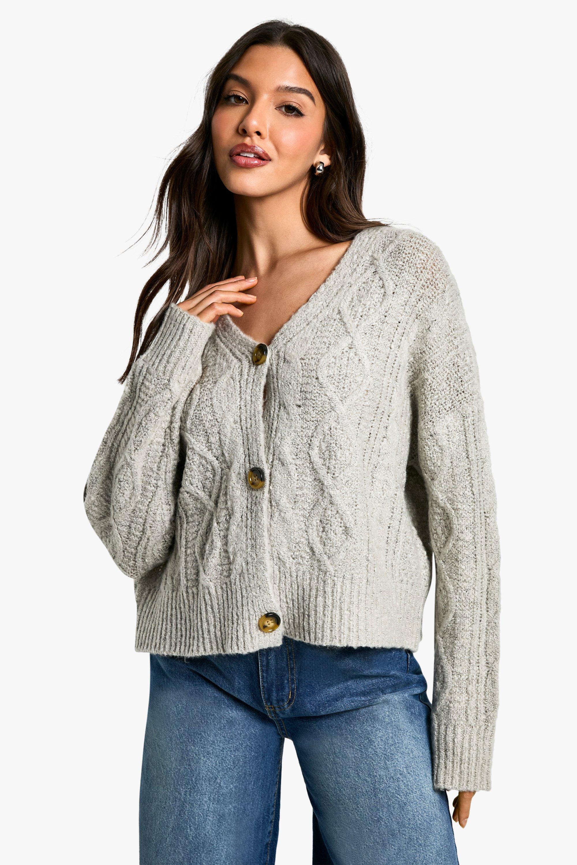 Womens Fluffy Cable Knit Oversized Cardigan - Cream - S, Cream