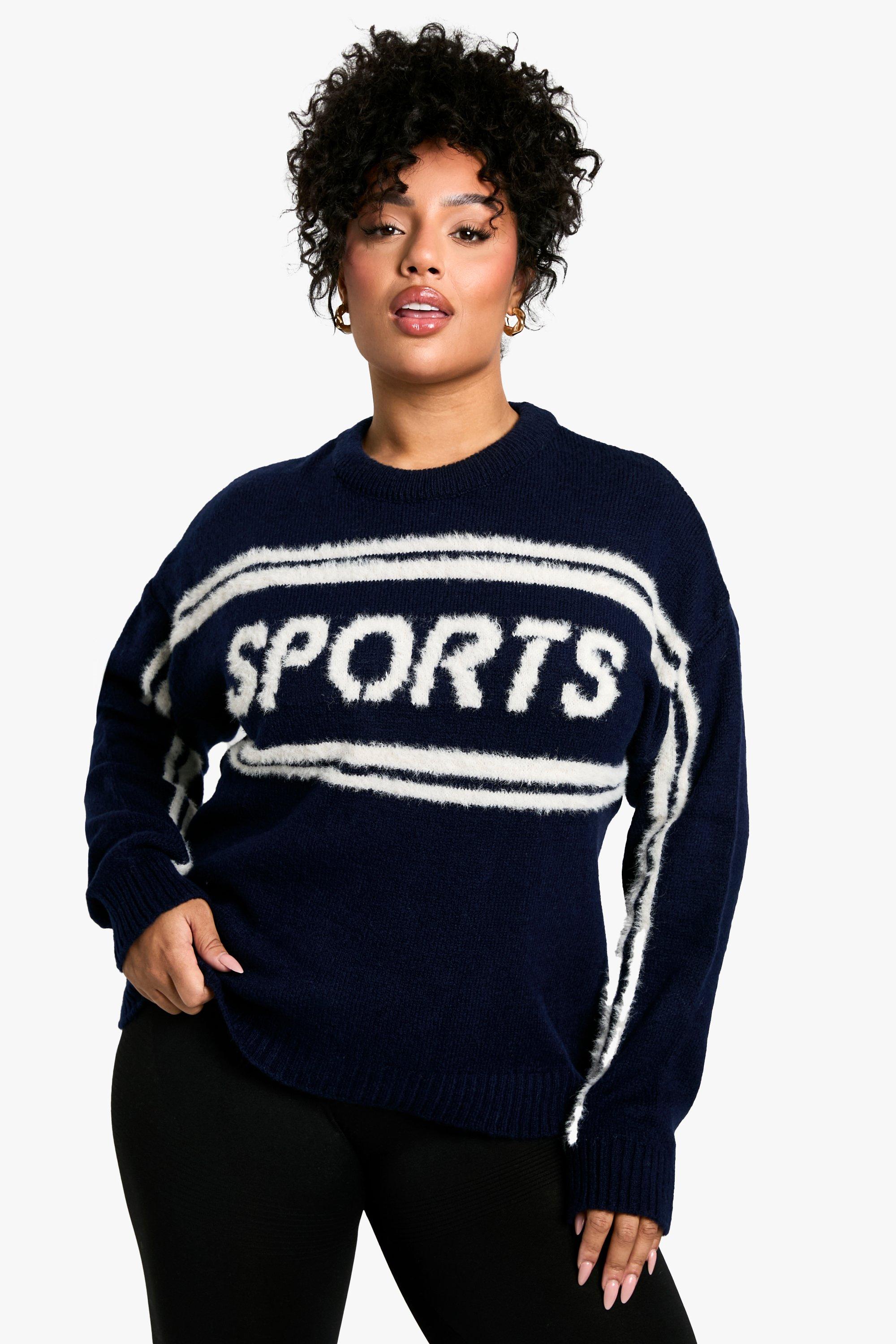 Image of Maglione a girocollo Plus Size sportivo in maglia, Navy
