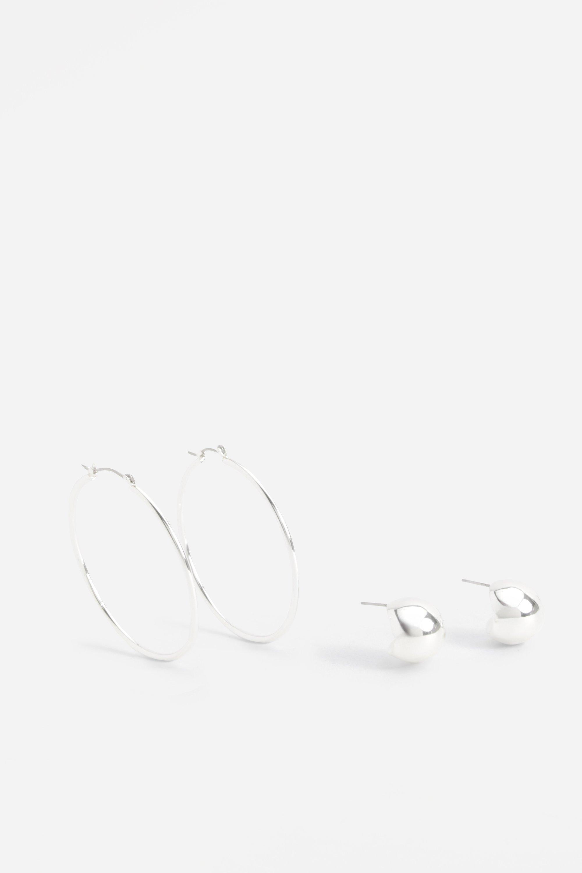 Womens Silver 2 Pack Hoop Earrings - Grey - One Size, Grey