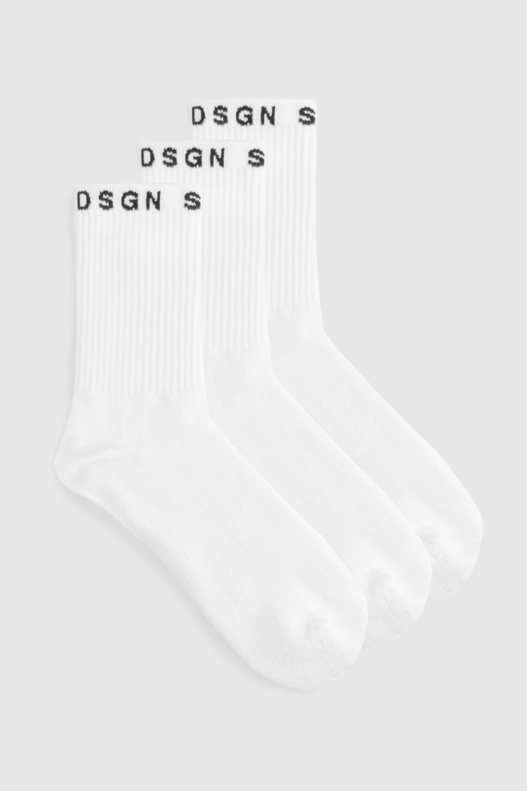 Womens Dsgn Studio 3 Pack Sports Socks - White - One Size, White