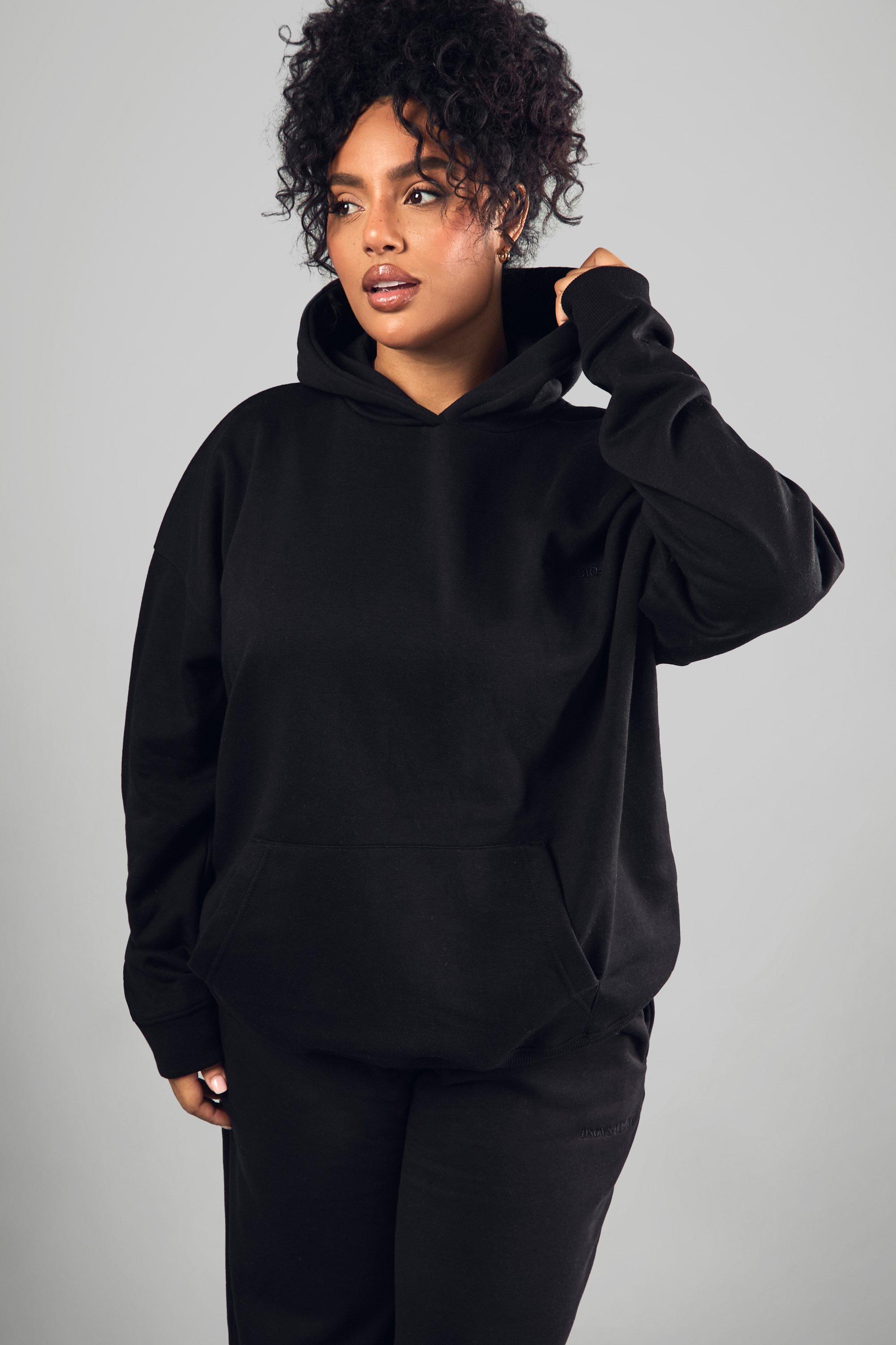 Image of Felpa Plus Size oversize con ricamo Dsgn Studio e cappuccio, Nero