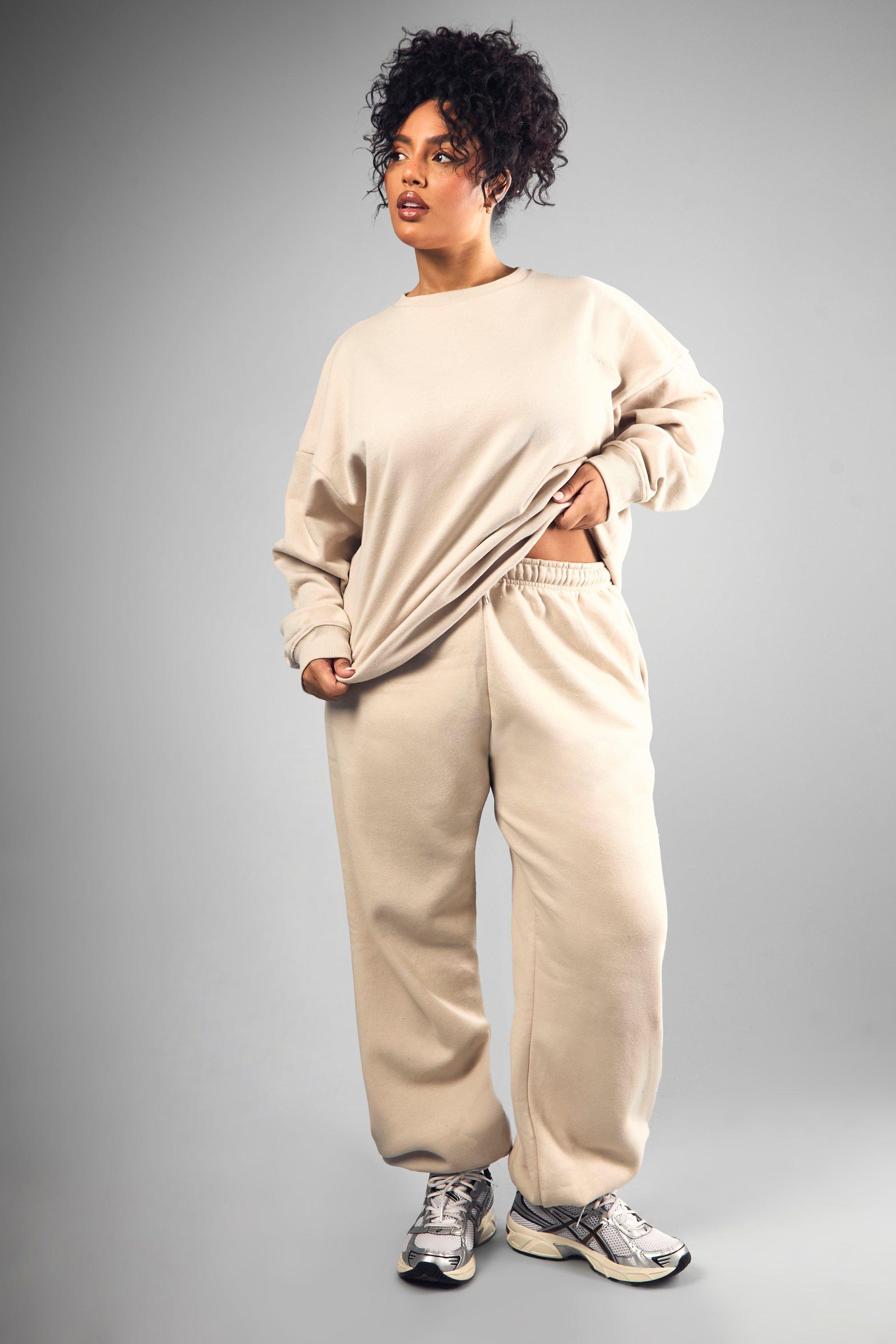 womens plus dsgn studio embroidered cuffed oversized jogger - beige - 22, beige