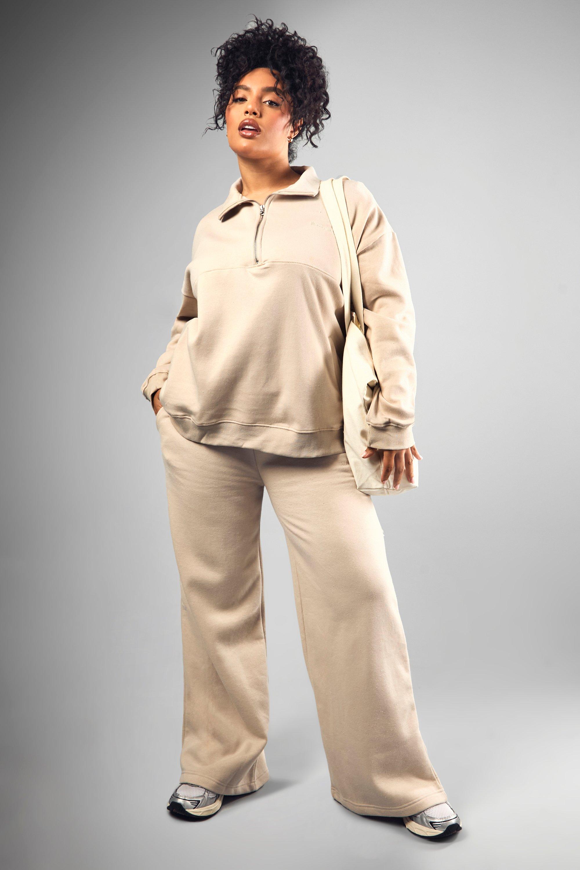 Image of Pantaloni tuta dritti Plus Size con ricami Dsgn Studio, Beige