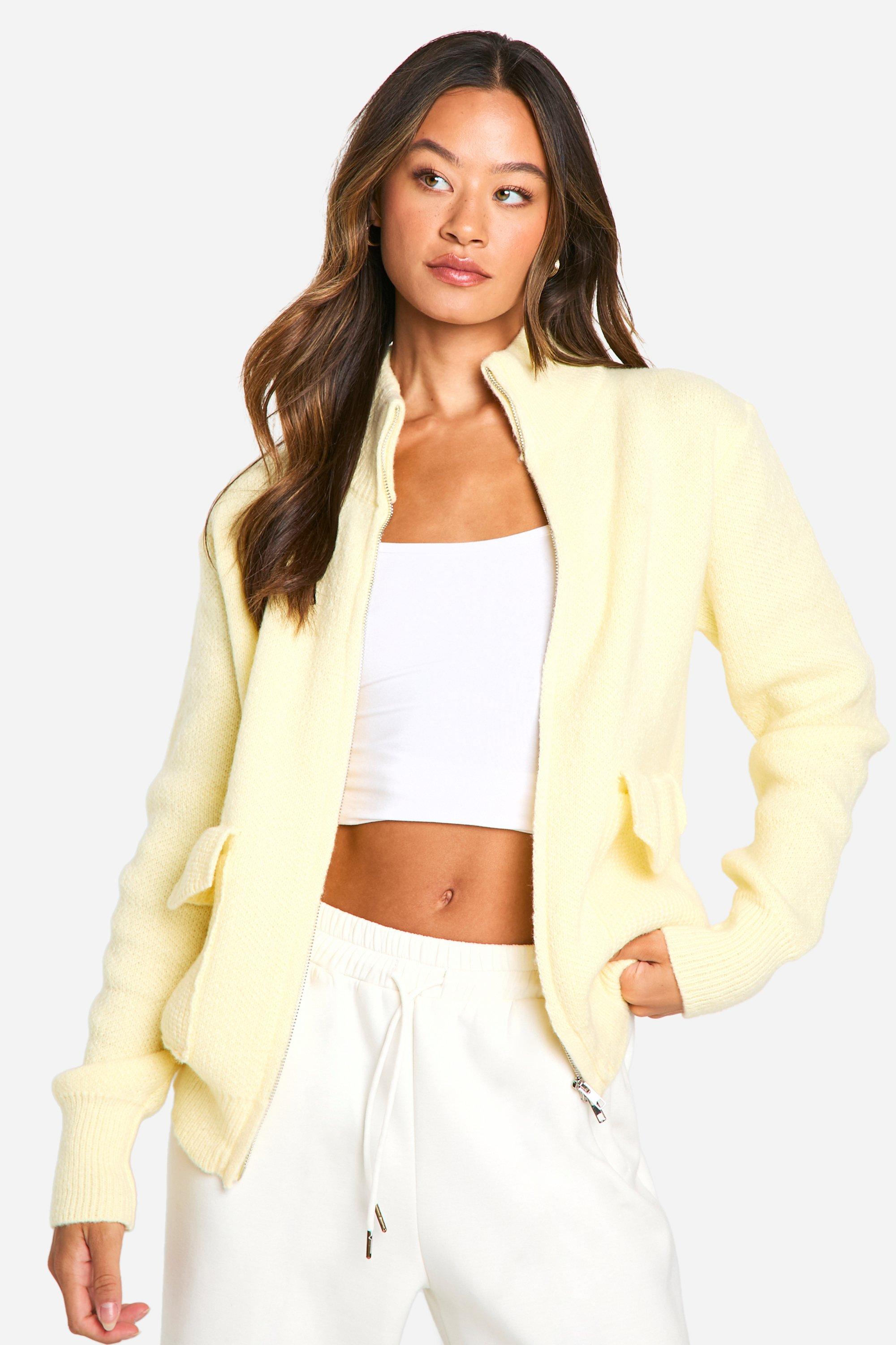 Boohoo Tall Gebreide Cardigan Met Rits, Butter