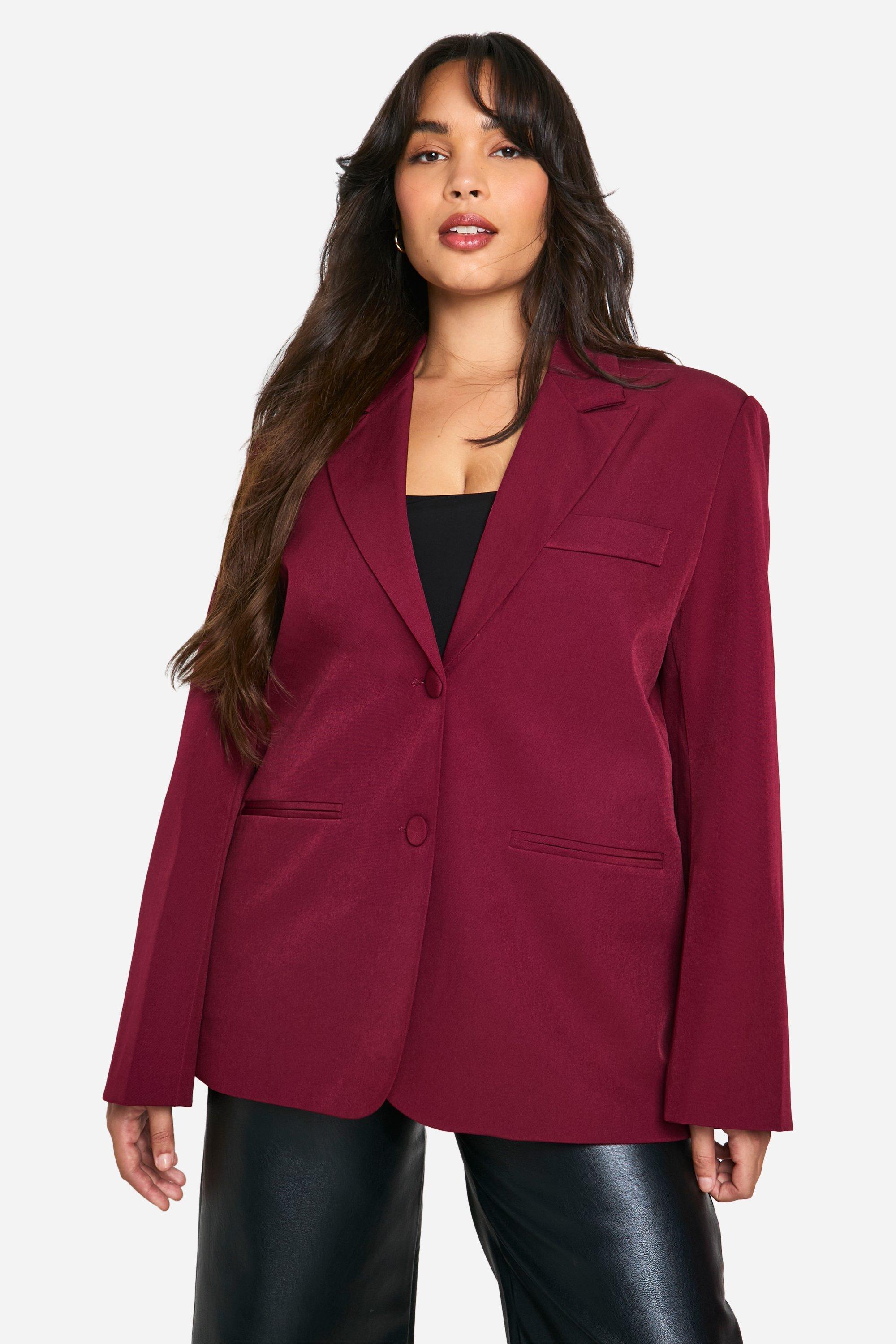 Boohoo Plus Oversized Blazer Met Enkele Rij Knopen, Merlot