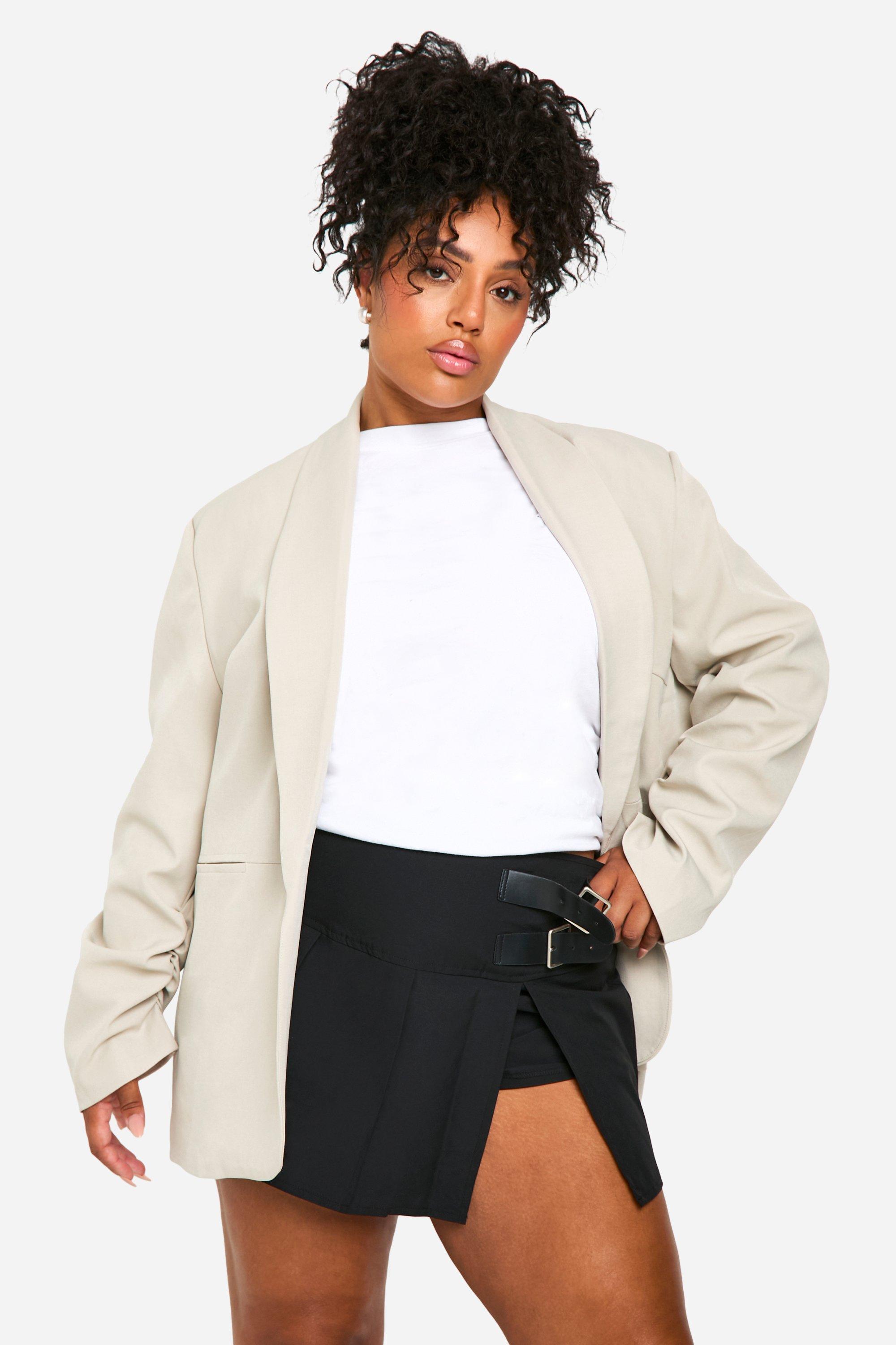 Boohoo Plus Oversized Blazer Met Geplooide Mouwen, Stone