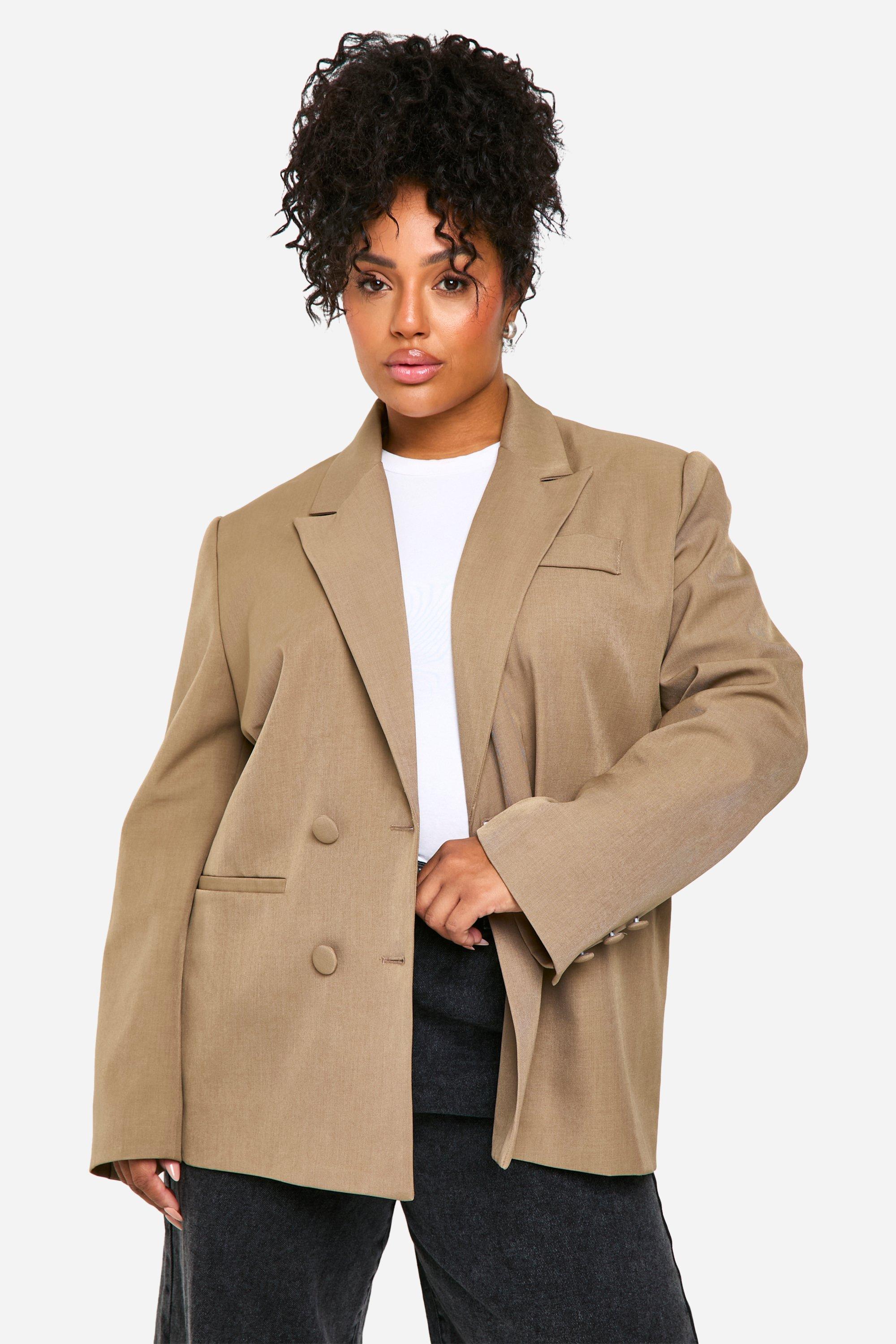 Boohoo Plus Oversized Blazer Met Dubbele Knopen, Mocha