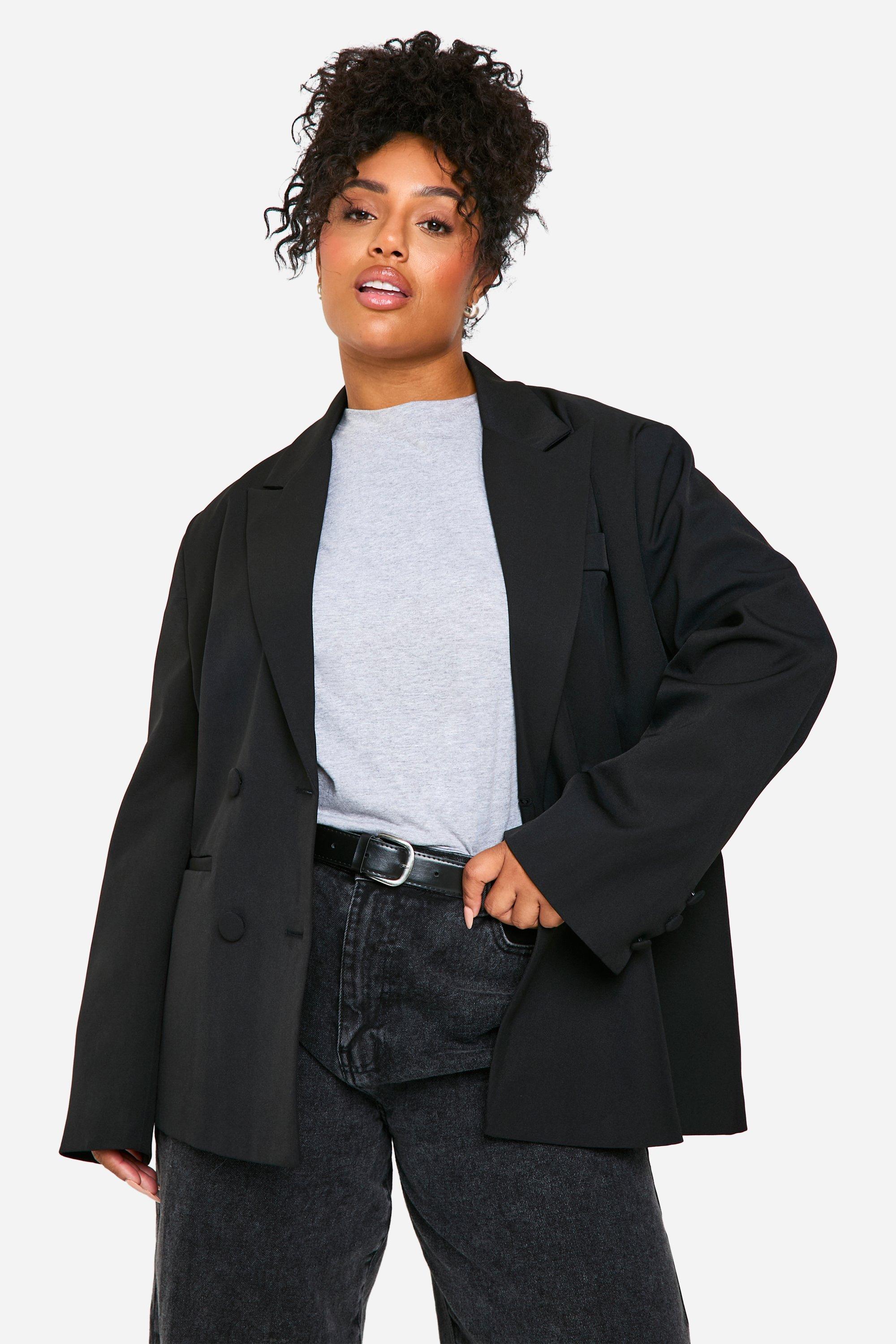 Boohoo Plus Oversized Blazer Met Dubbele Knopen, Black