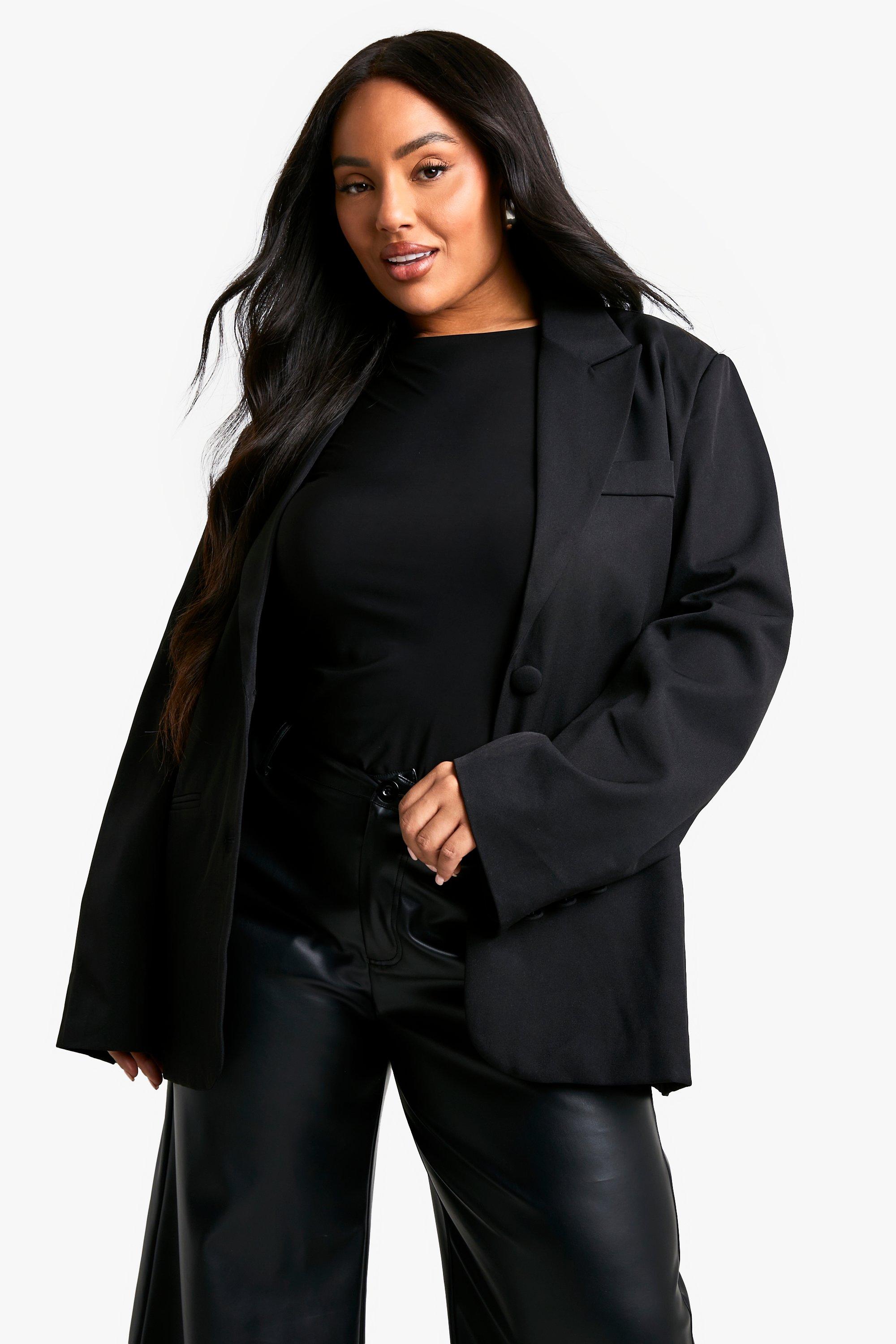 Boohoo Plus Oversized Blazer Met Enkele Rij Knopen, Black