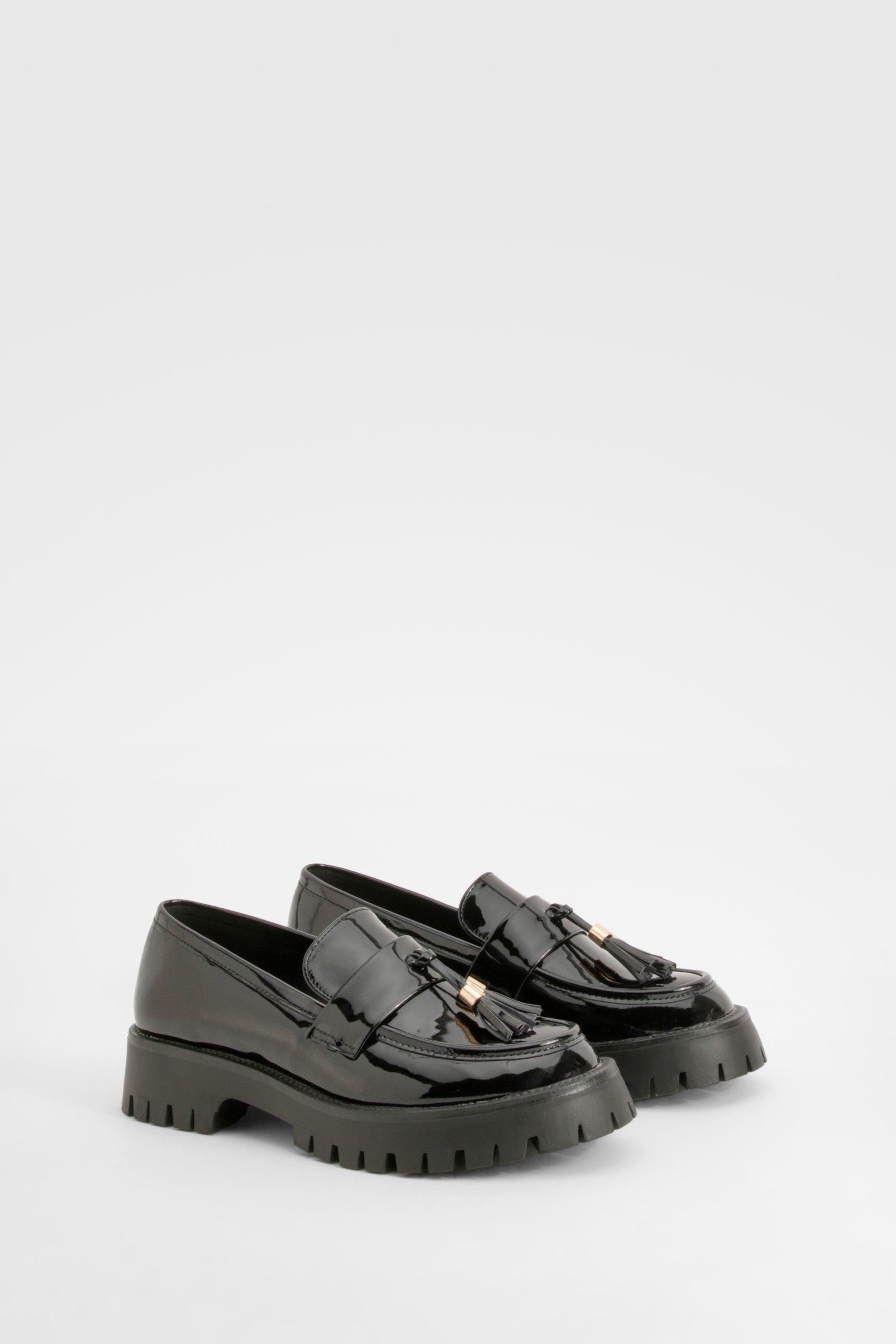 Boohoo Dikke Nepleren Loafers Met Kwastjes, Black