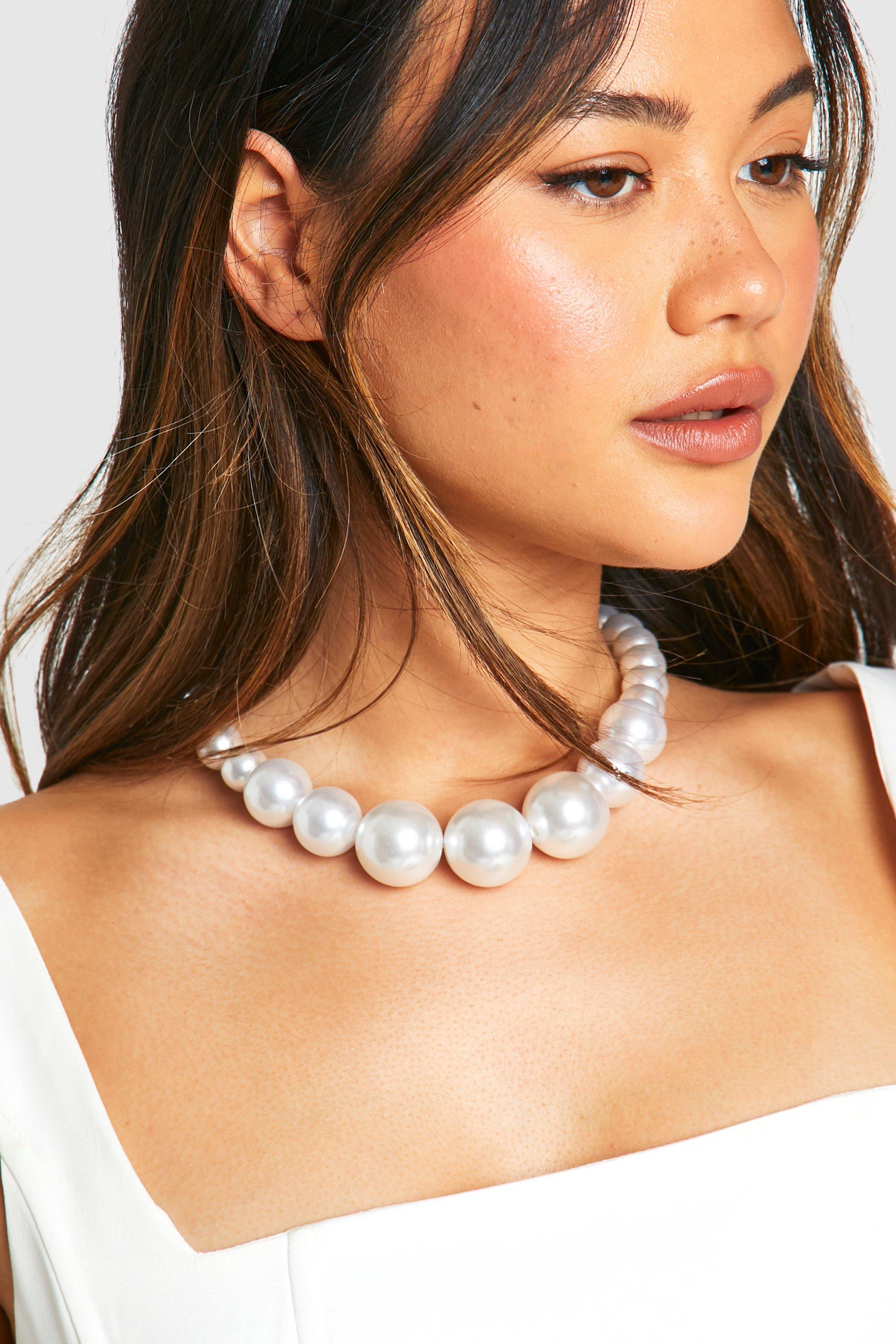 Womens Statement Pearl Necklace - White - One Size, White