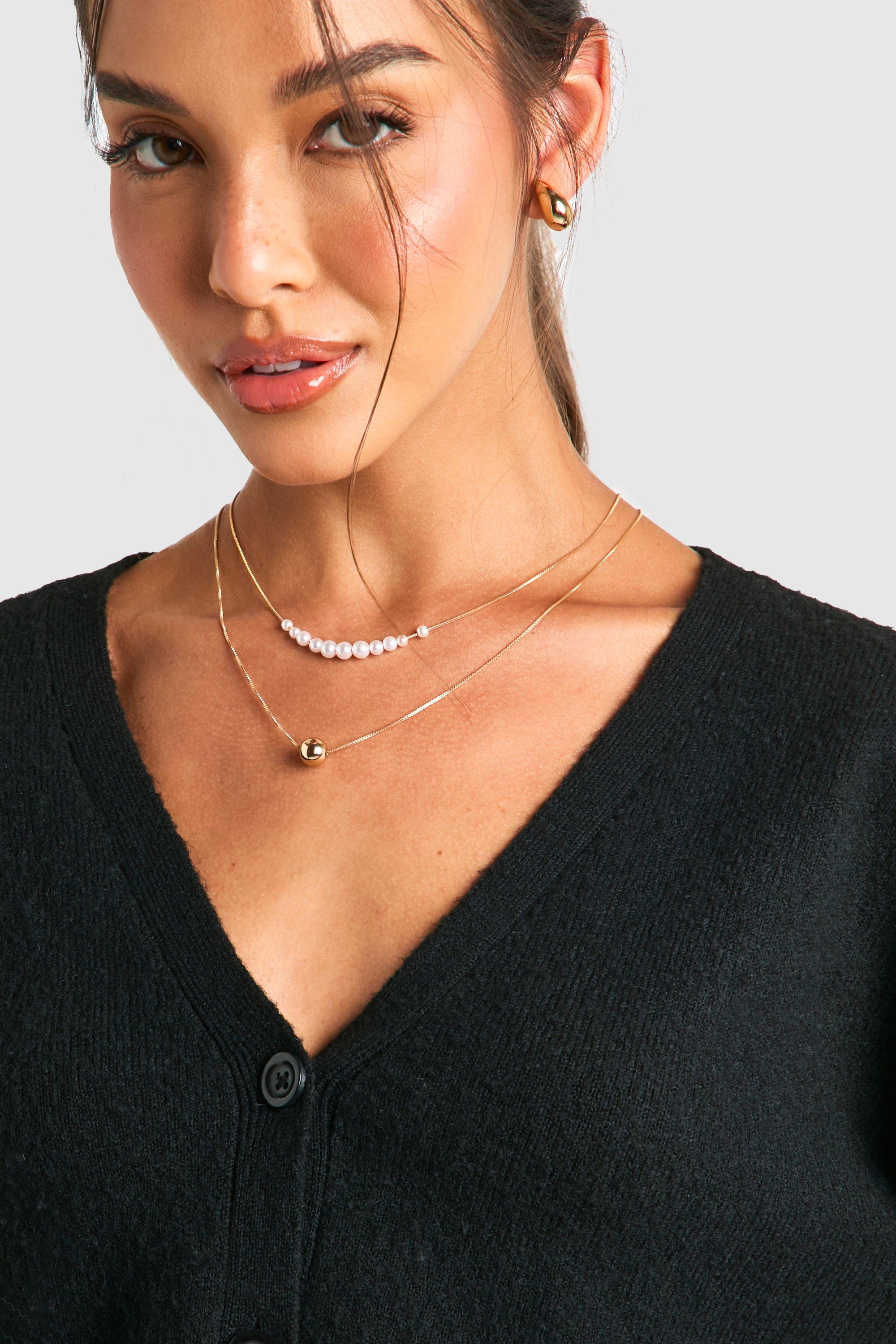 Womens Pearl Detail 2 Pack Necklaces - Gold - One Size, Gold