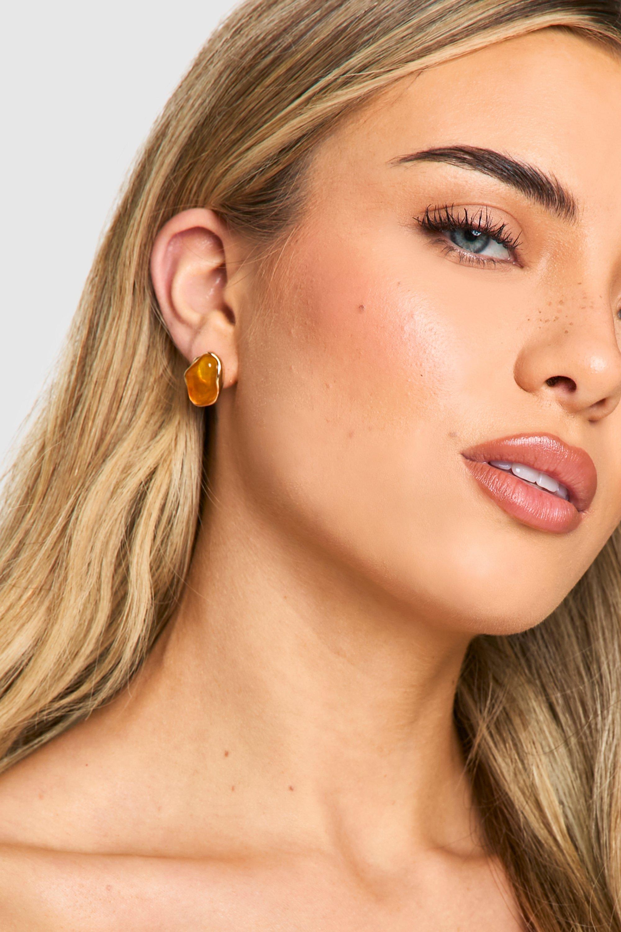 Womens Amber Stud Earrings - Orange - One Size, Orange