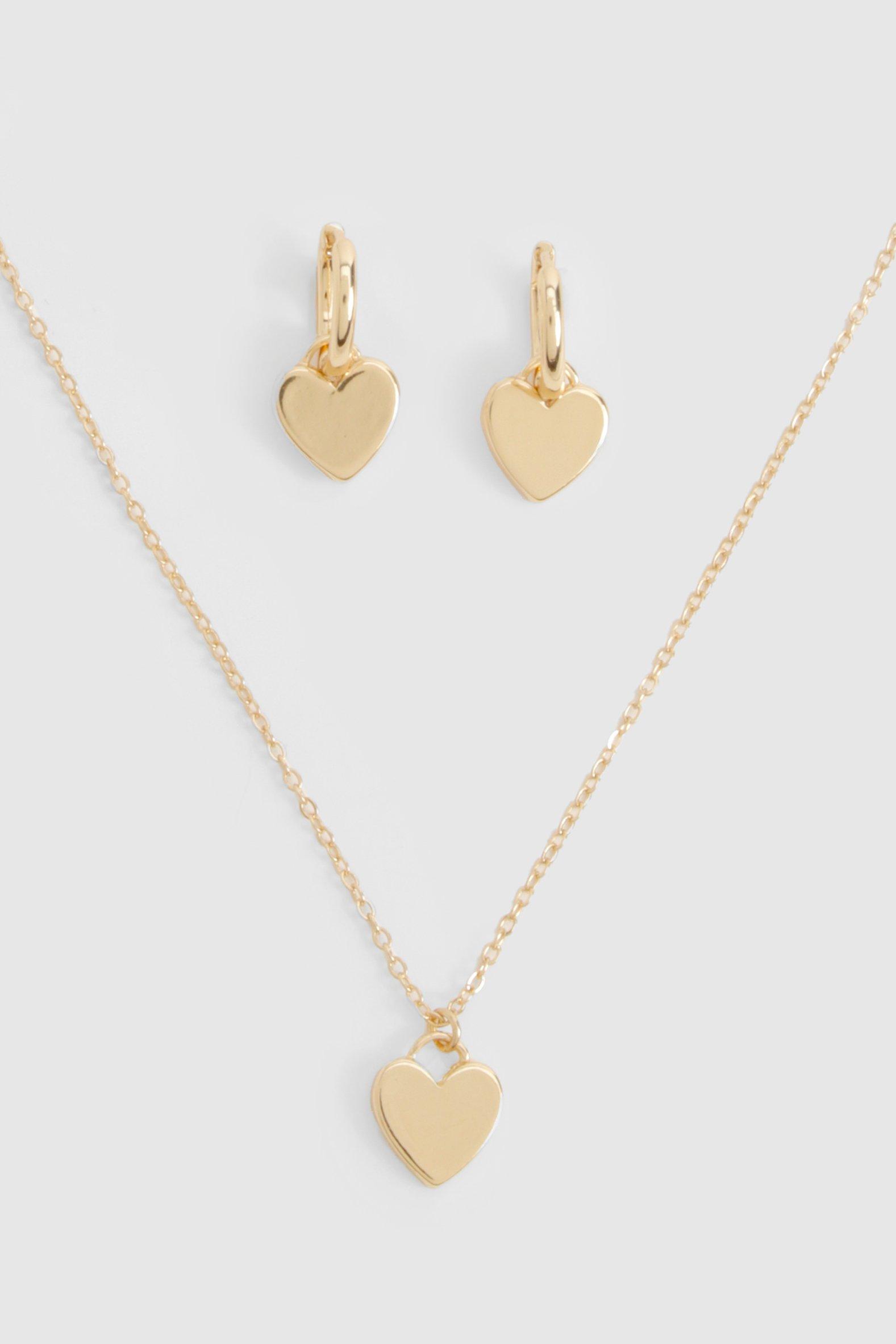 Womens Heart Drop Hoop Earring & Necklace Set - Gold - One Size, Gold