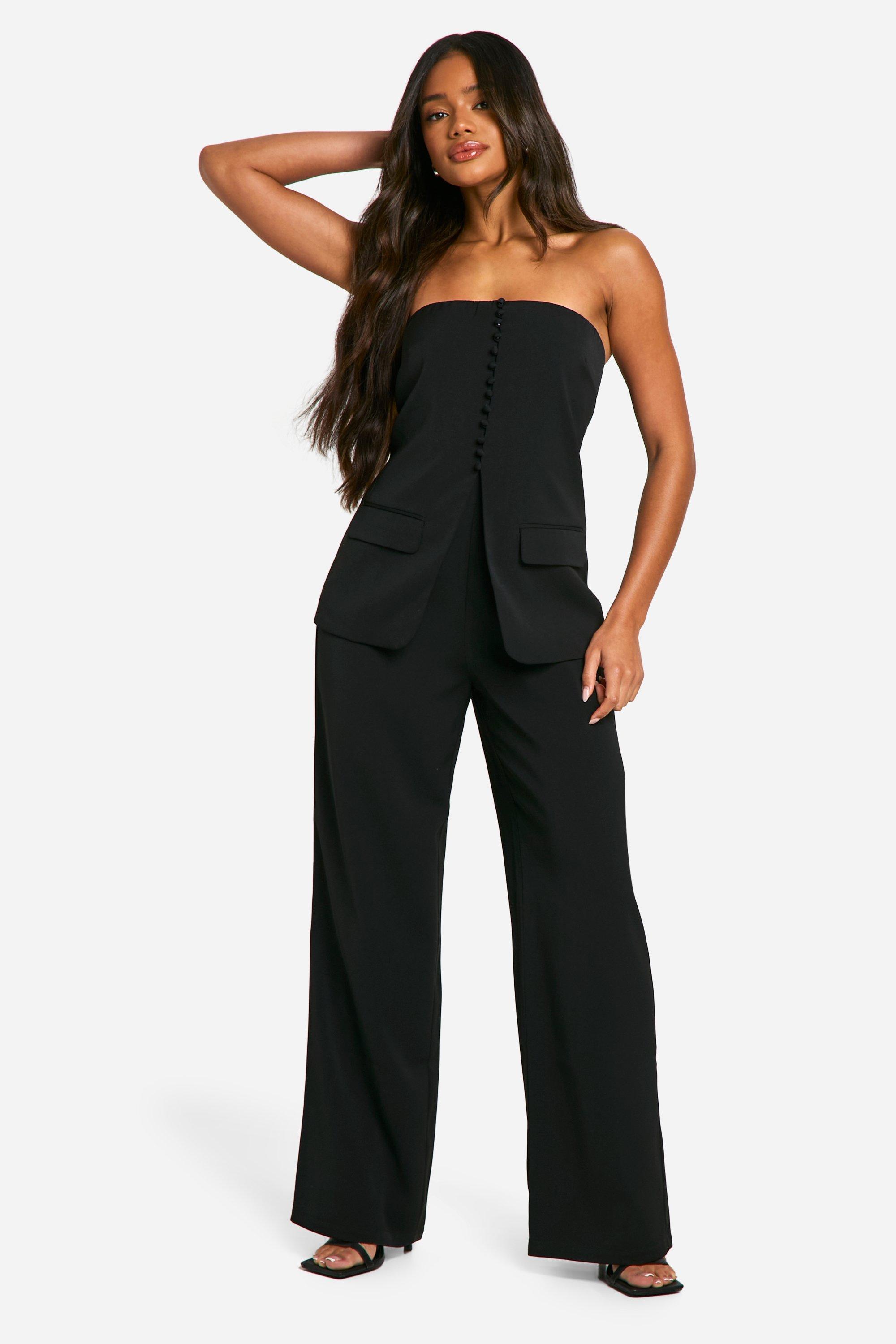 Womens Tailored Bandeau Wide Leg Jumpsuit - Black - 10, Black