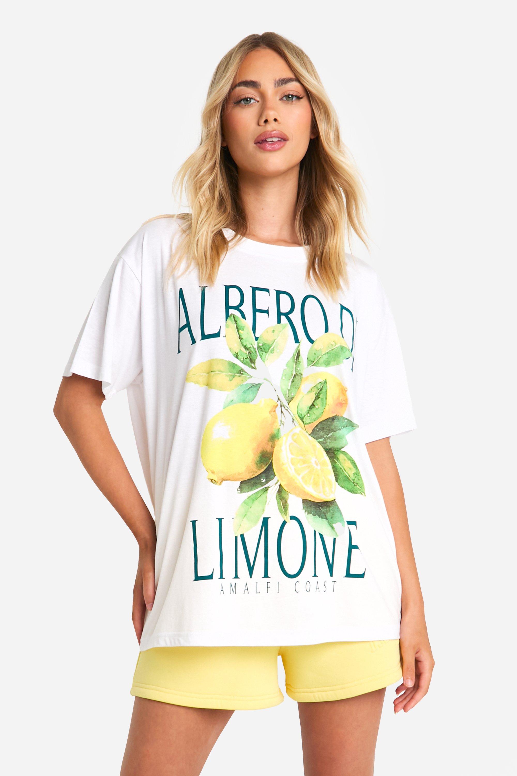 Womens Lemon Graphic Printed Oversized T-Shirt - White - 8, White