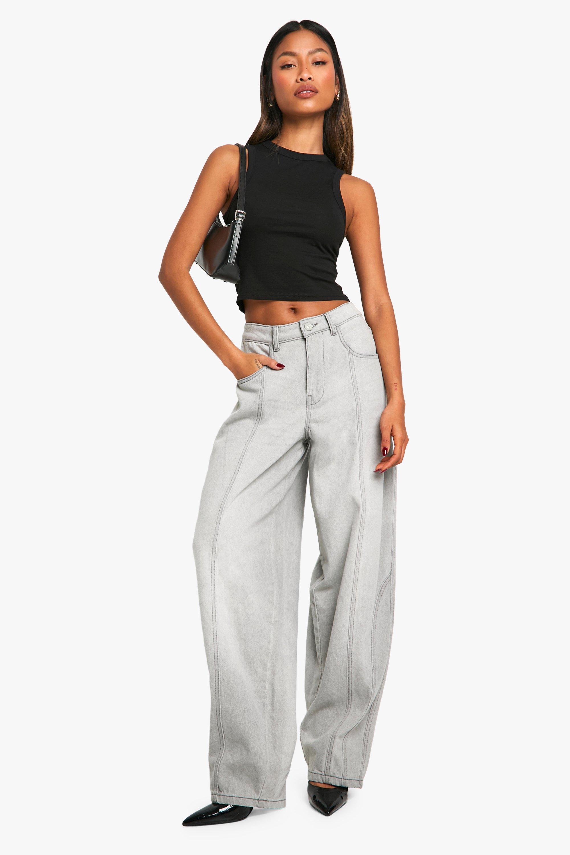 Boohoo Baggy Boyfriend Jeans Met Naaddetail, Grey