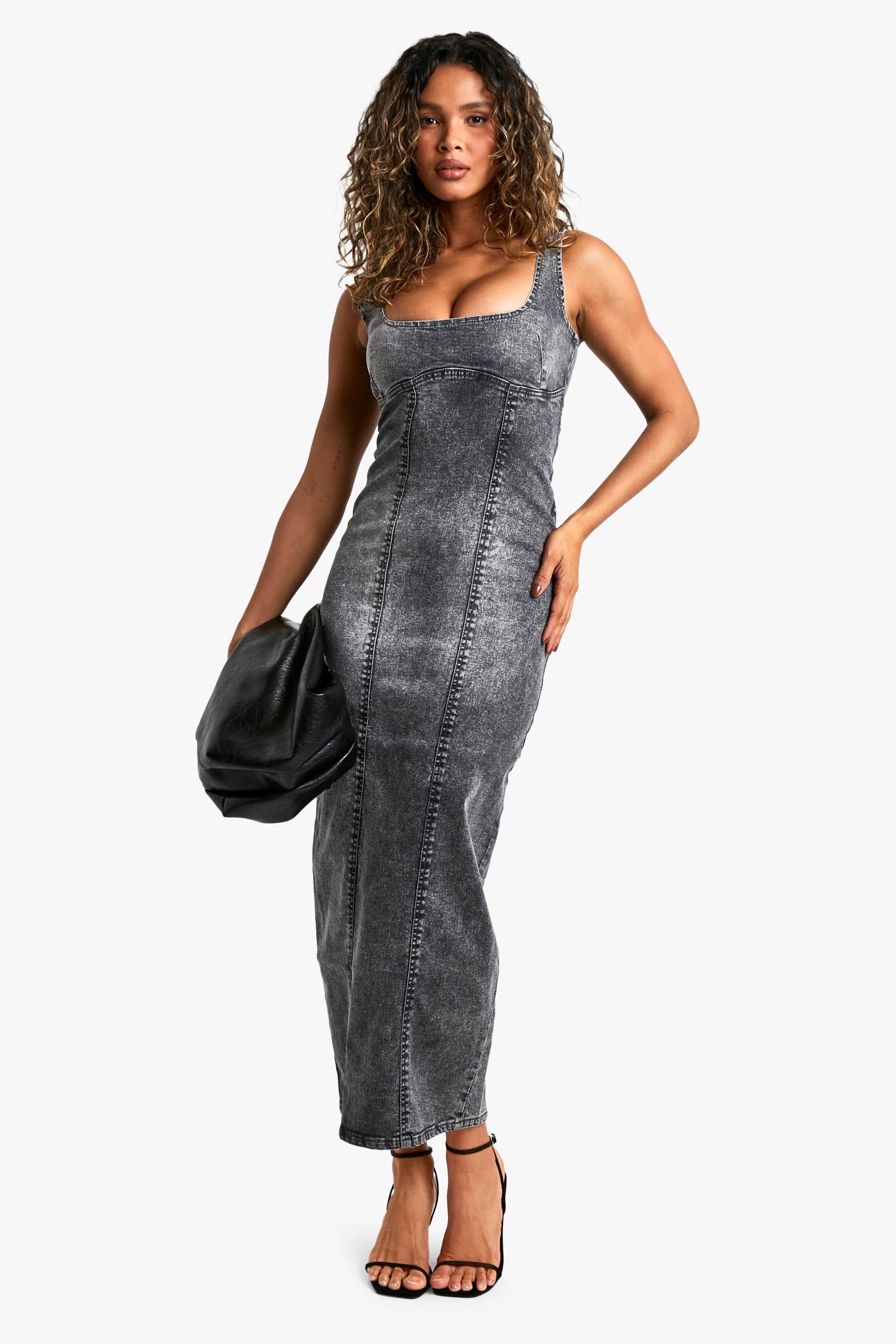 Boohoo Grijze Stretch Maxi Jurk Met Naaddetail, Grey