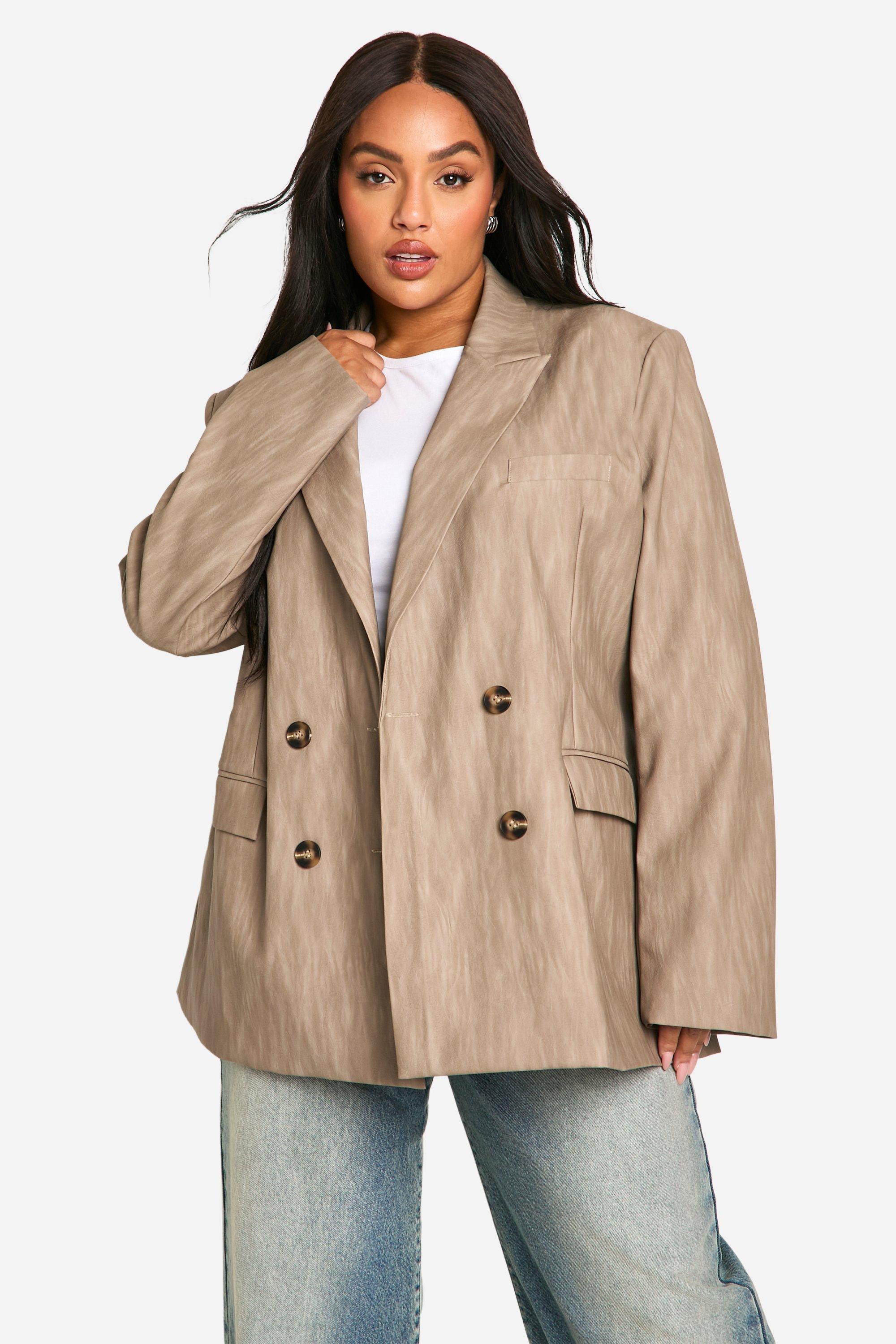 Boohoo Plus Oversized Gebleekte Premium Nepleren Blazer, Taupe