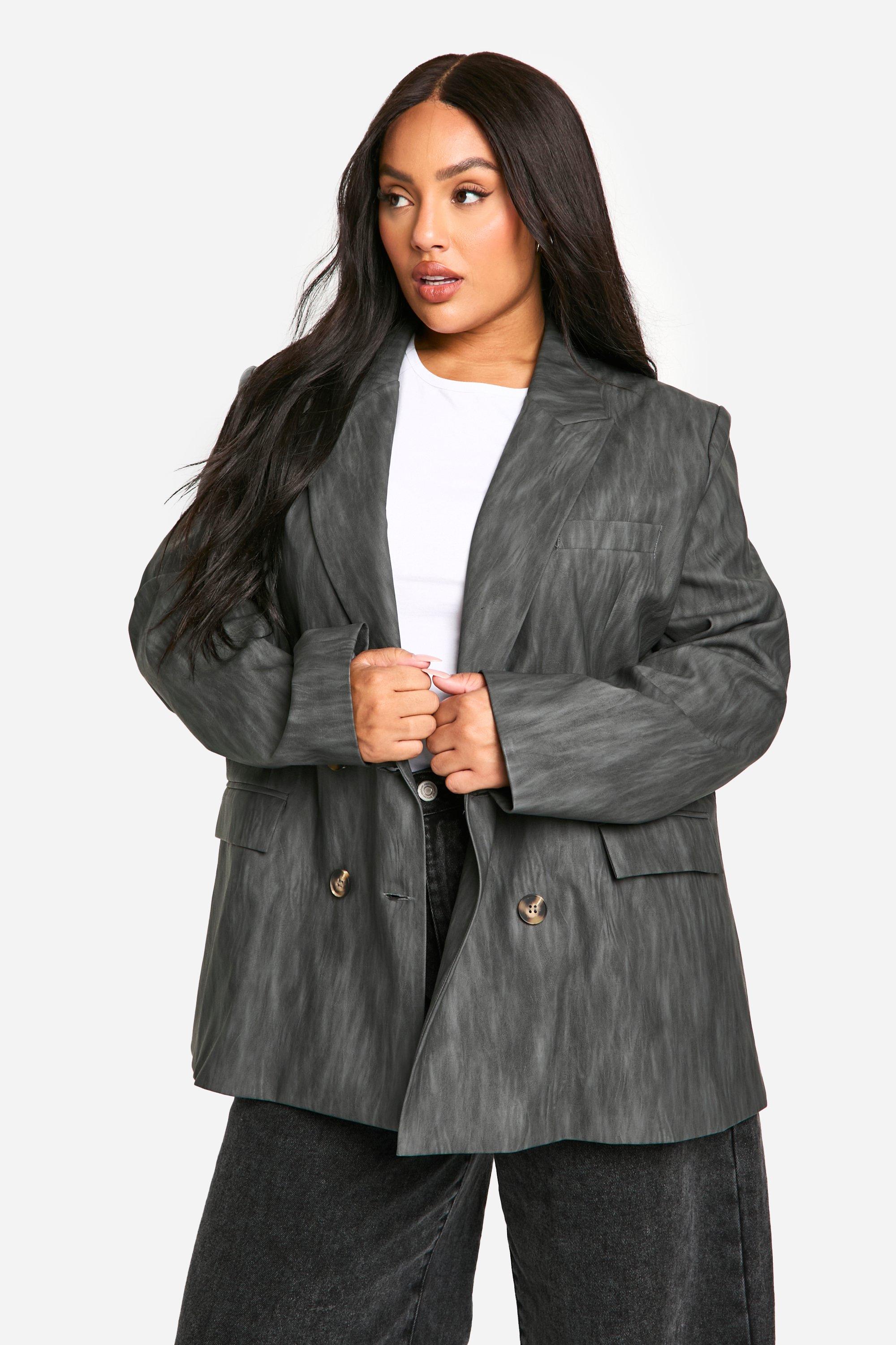 Boohoo Plus Oversized Gebleekte Premium Nepleren Blazer, Charcoal