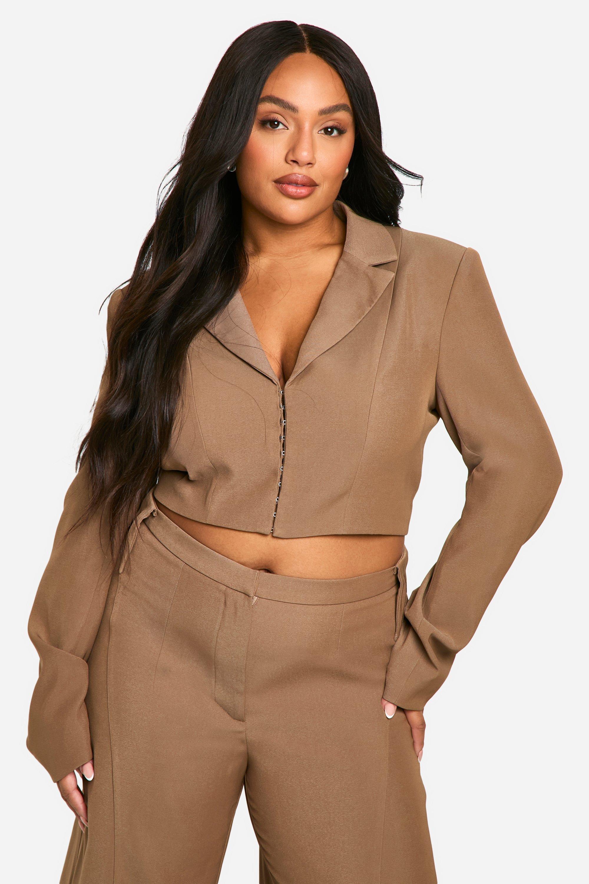 Boohoo Plus Getailleerde Blazer Met Korset Detail, Taupe