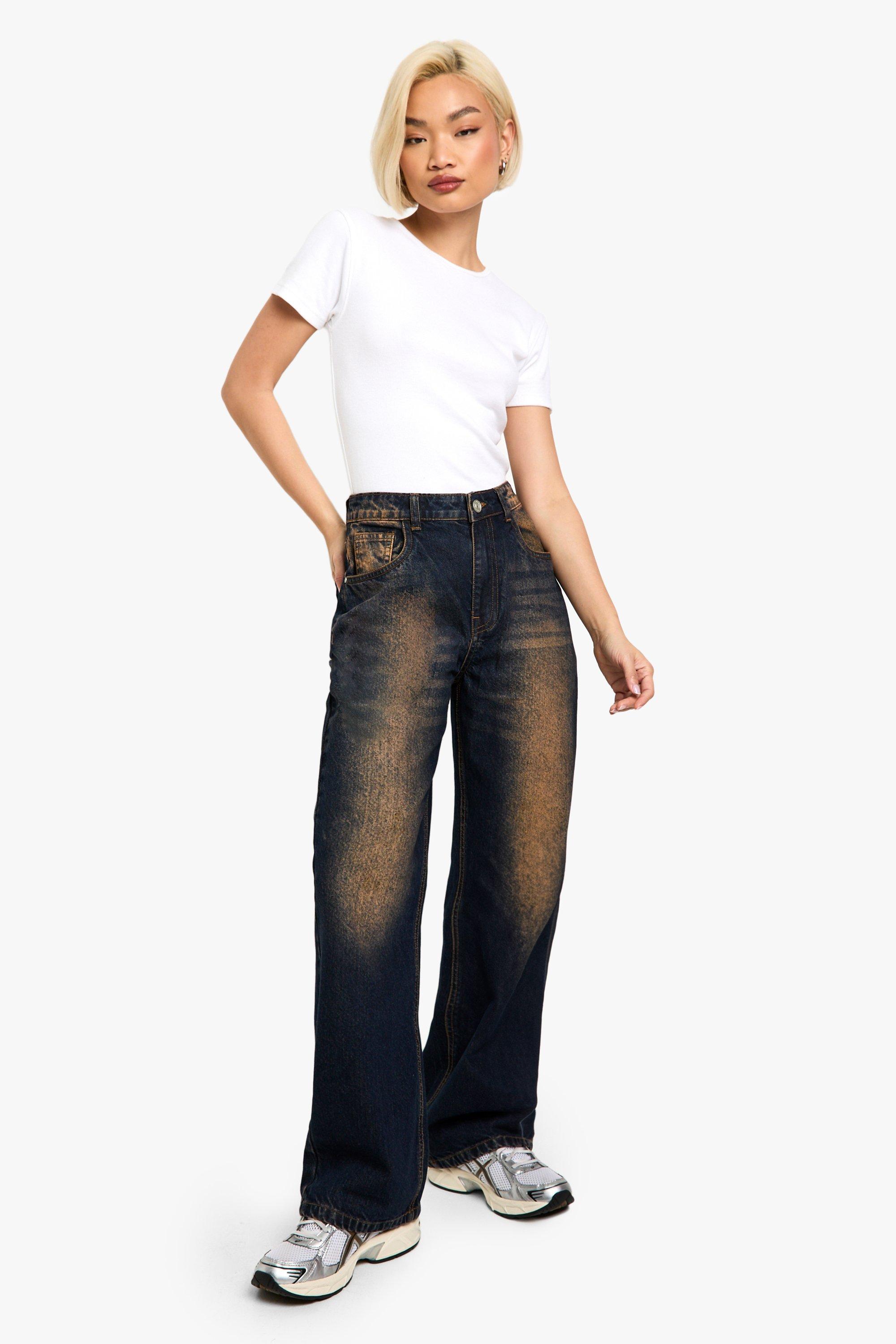 Boohoo Onbewerkte Indigo Sand Wash Jeans Met Rechte Pijpen, Dark Indigo