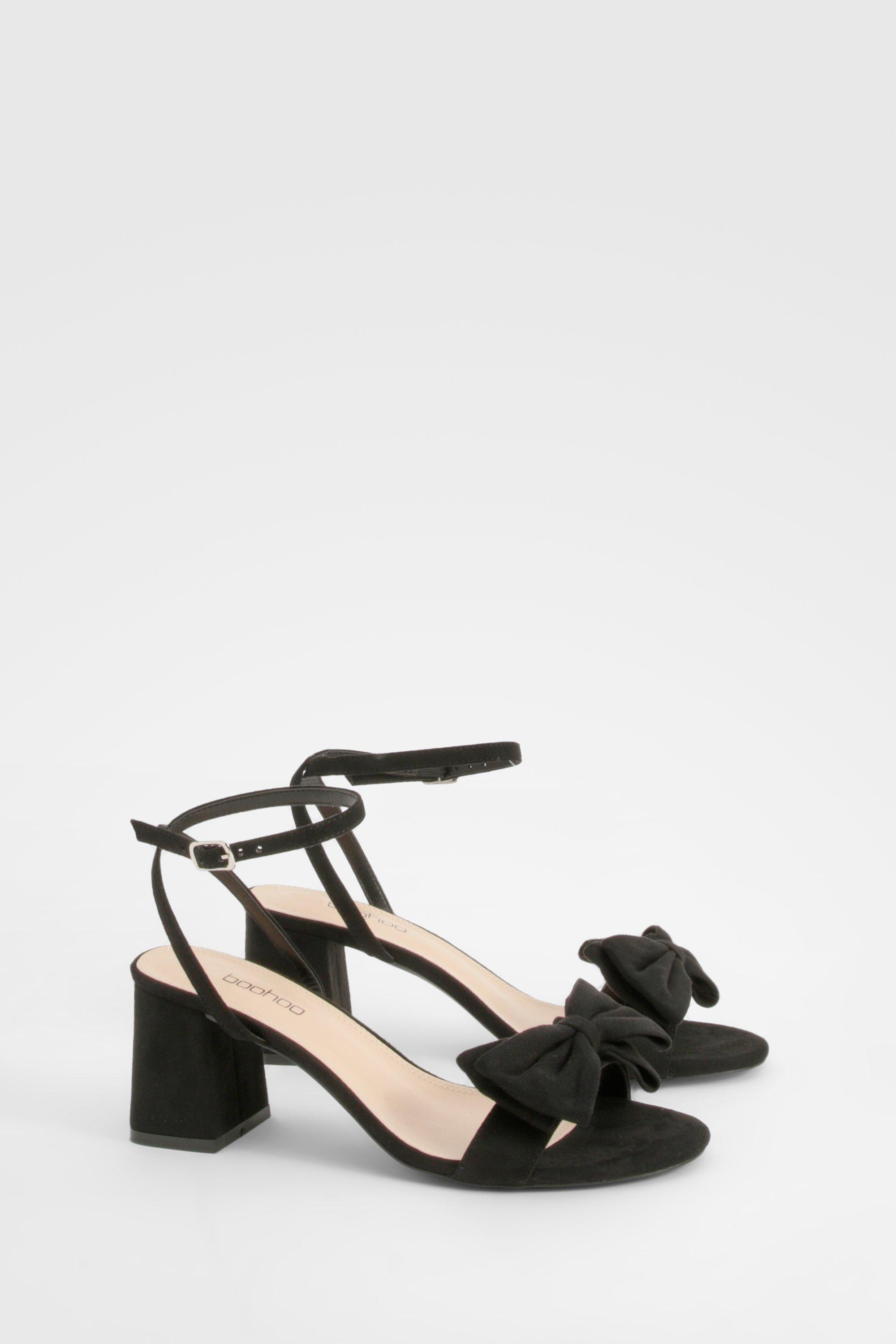 Image of Scarpe a calzata ampia in due parti con fiocco basso e tacco basso a blocco, Nero