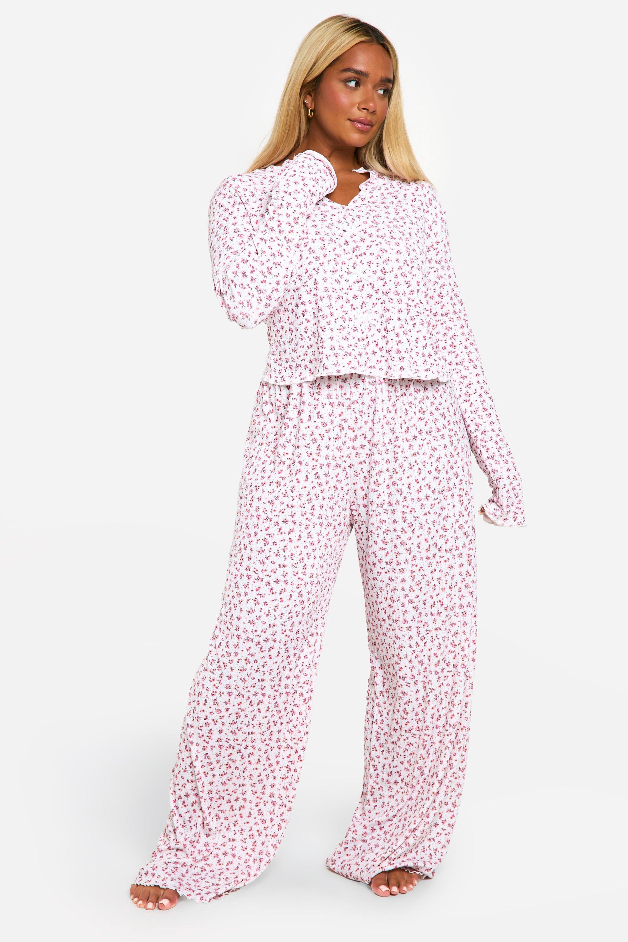 Womens Plus Ditsy Print Top & Trouser Pj Set - Pink - 20, Pink