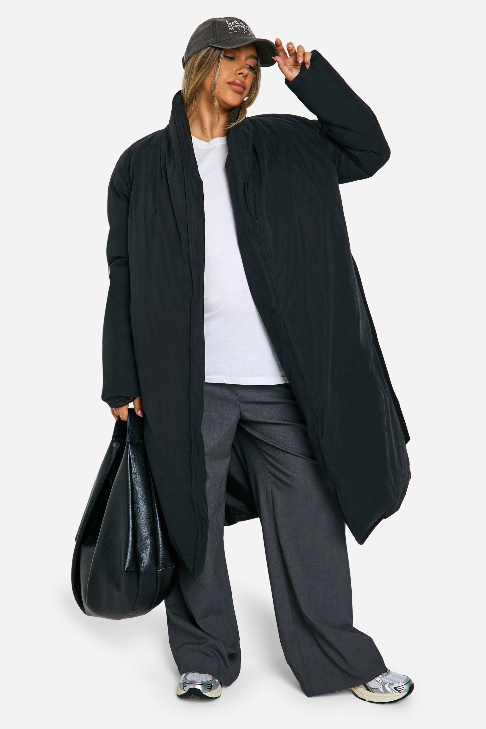 Image of Cappotto piumino Premaman imbottito con cintura, Nero