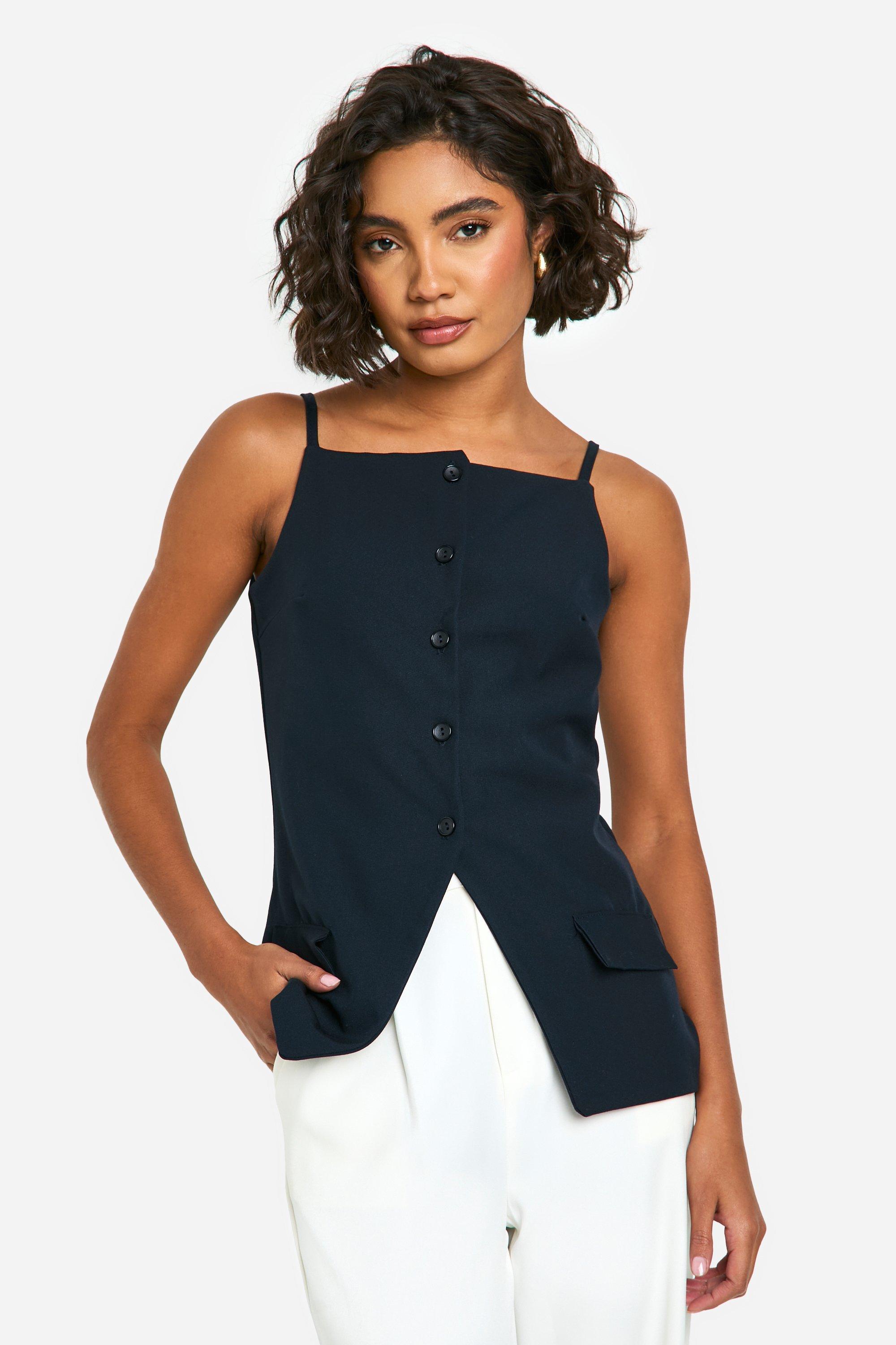 Womens Tall Square Neck High Neck Waist Coat - Navy - 10, Navy