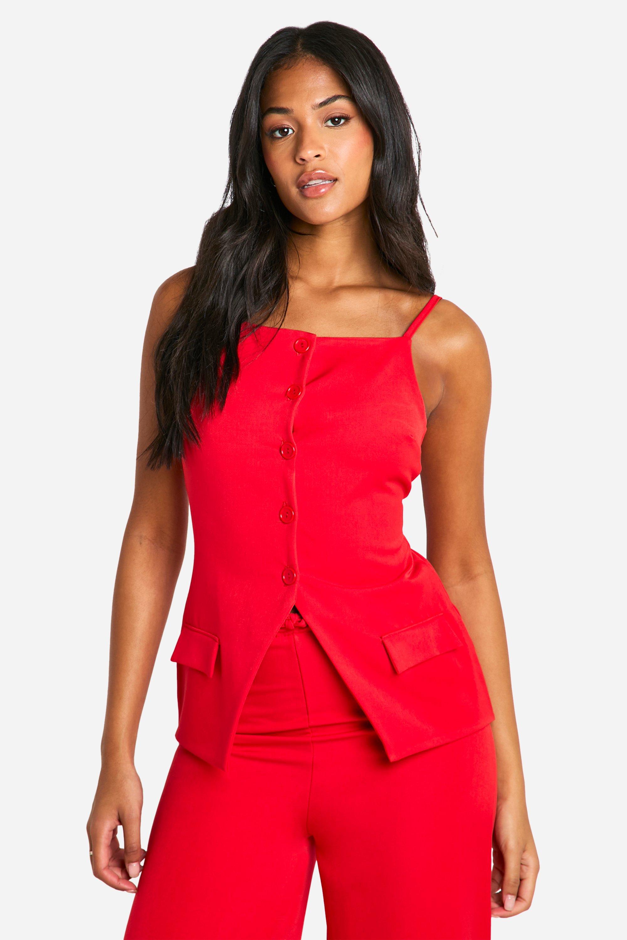 Womens Tall Square Neck High Neck Waist Coat - Red - 14, Red