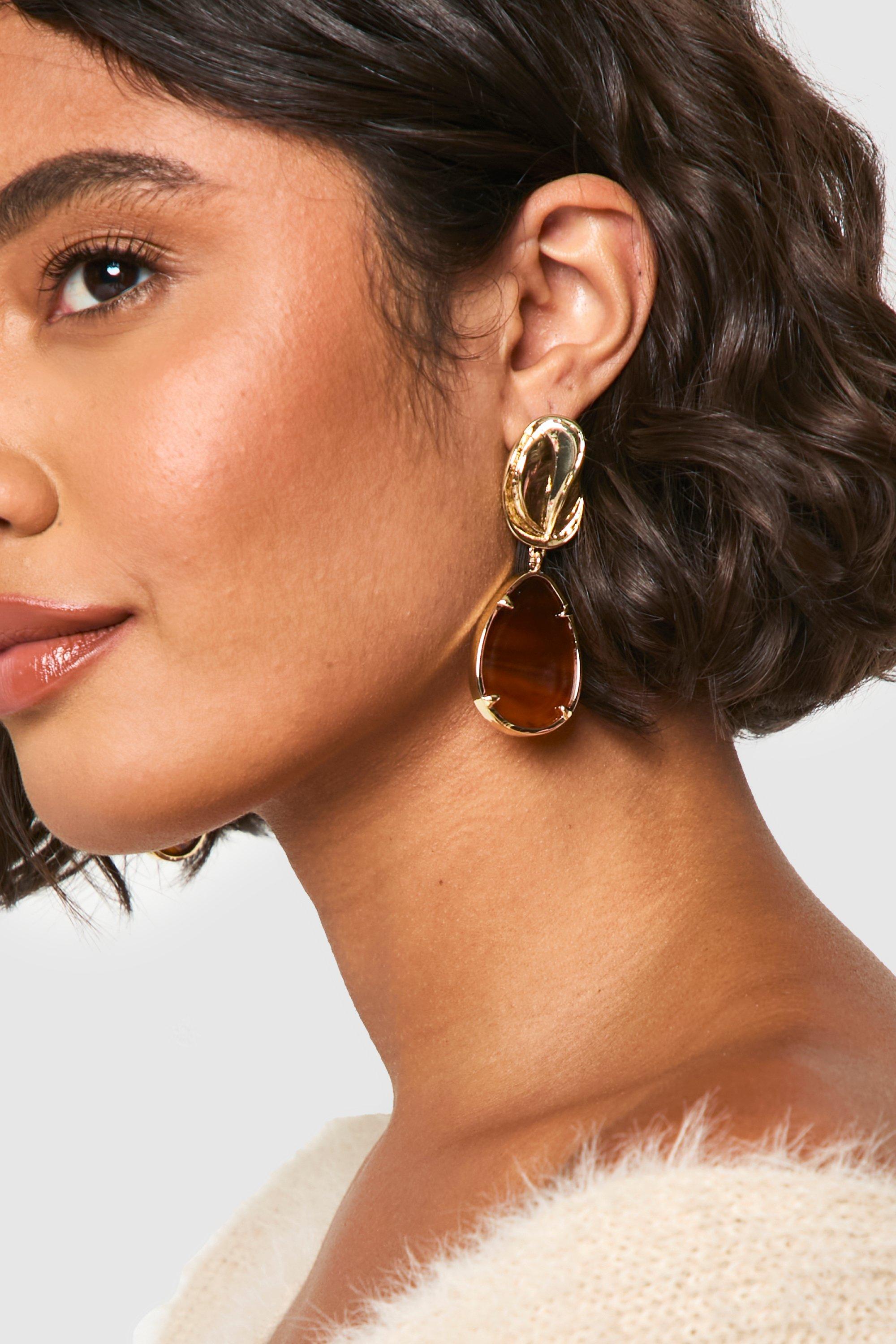 Womens Tortoise Shell Pendant Drop Earrings - Gold - One Size, Gold