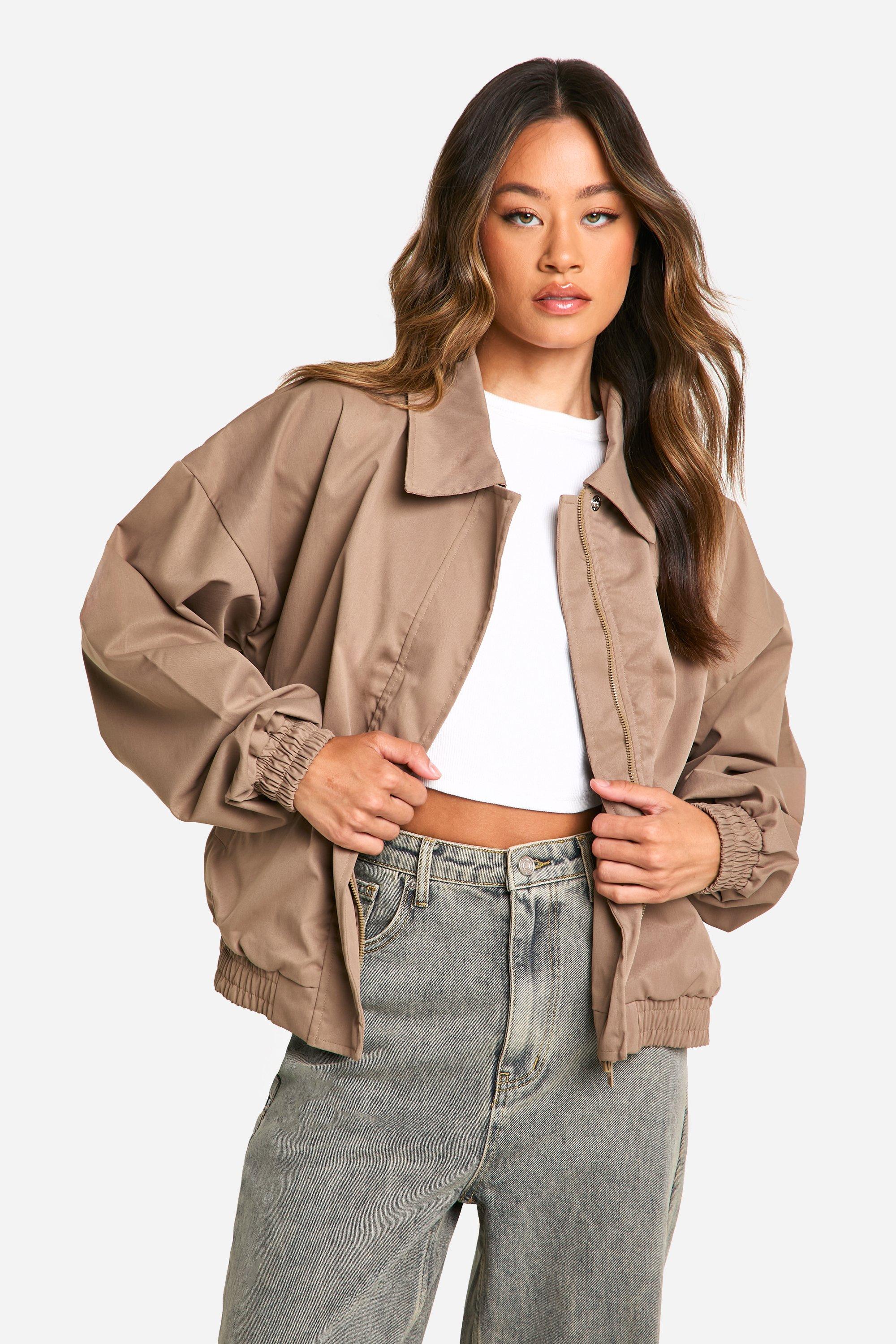 Womens Tall Oversized Bomber Jacket - Beige - 14, Beige